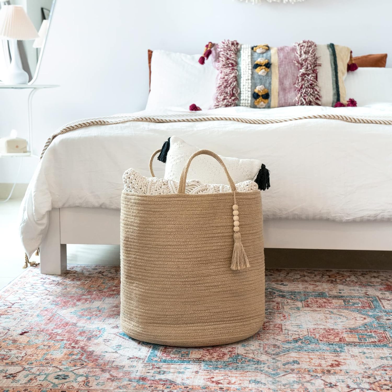 Mkono Macrame Wicker Storage Basket for Decor