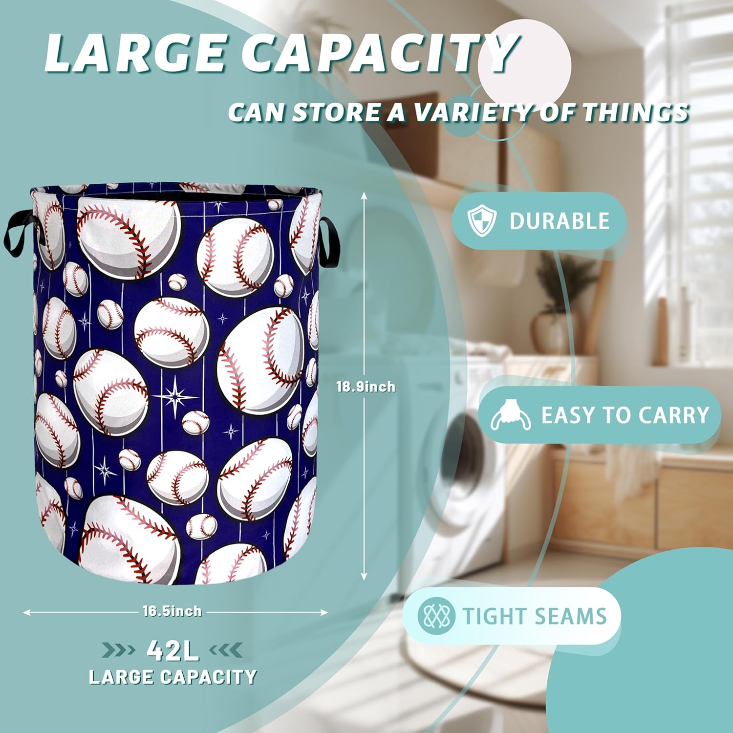 Perfect Baseball Pattern Laundry Basket for Storage