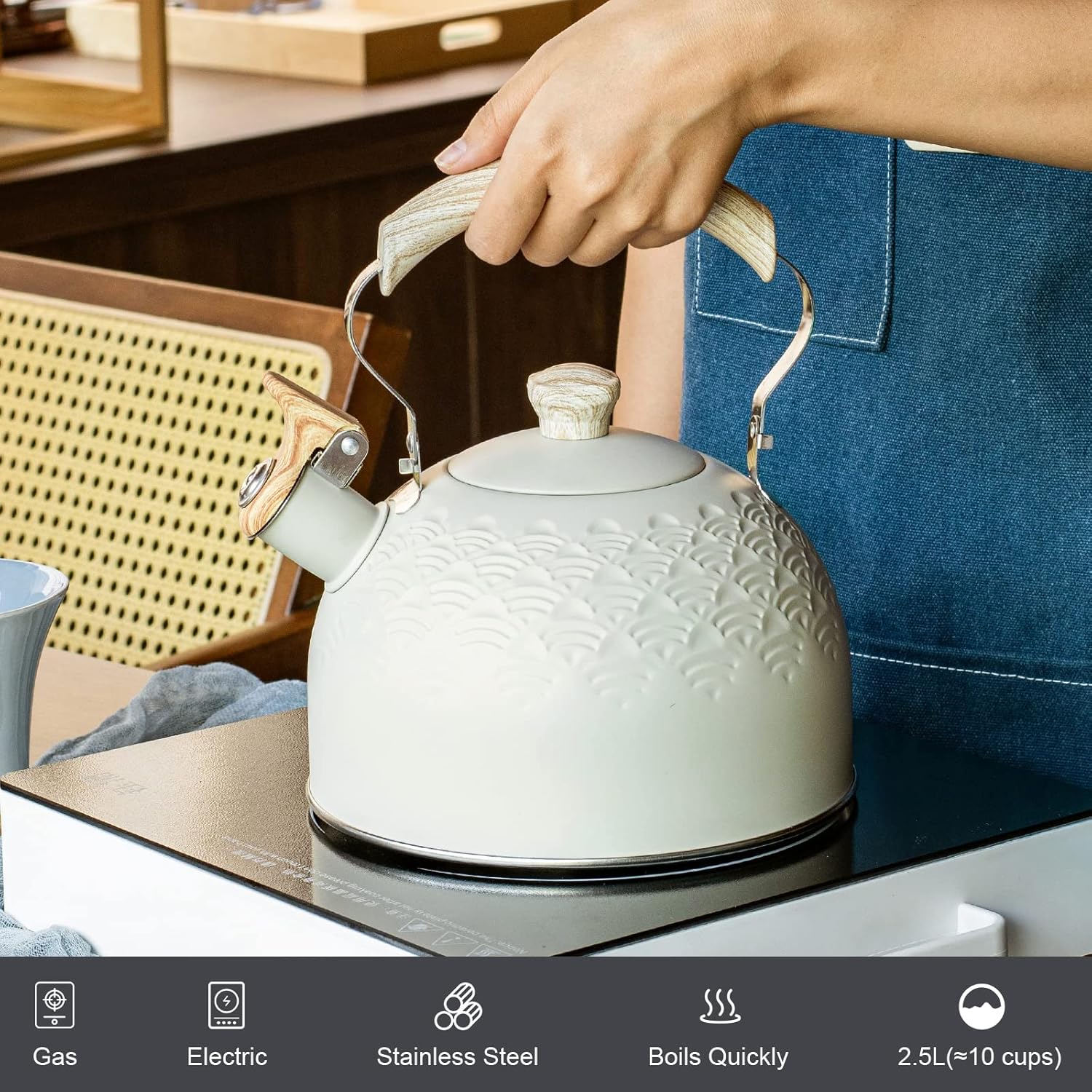 Whistling Stainless Steel Tea Kettle with Wood Handle