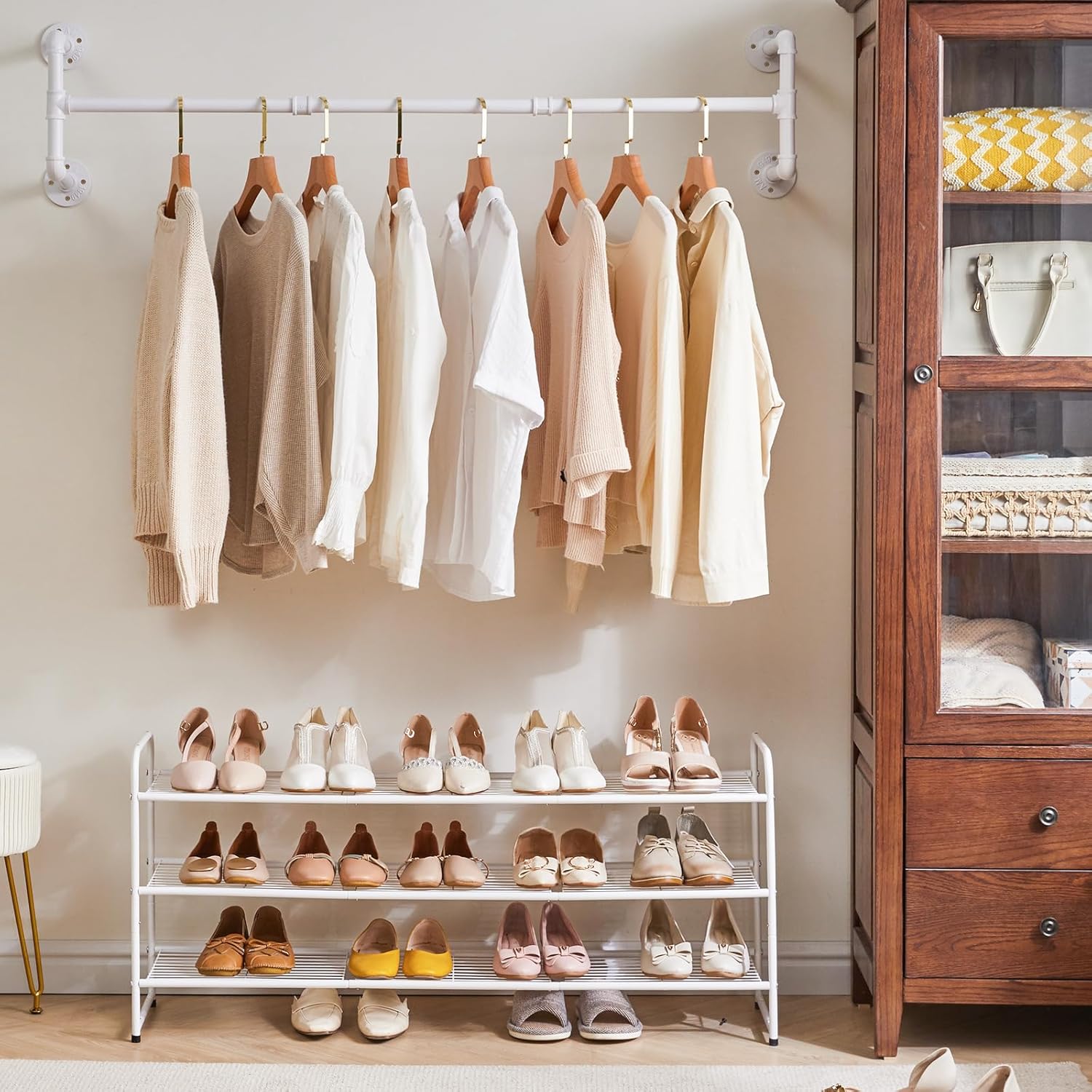 IBUYKE Space-Saving 2-Piece Wall-Mounted Clothing Rack