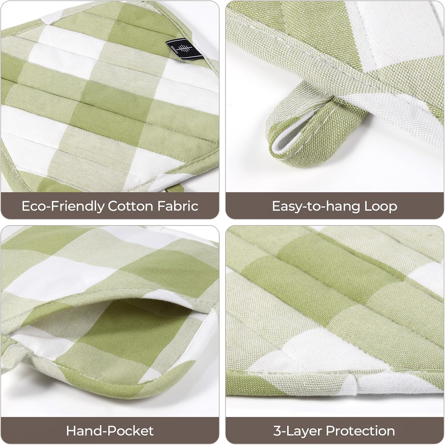2-Piece Green Plaid Heat-Resistant Pot Holders