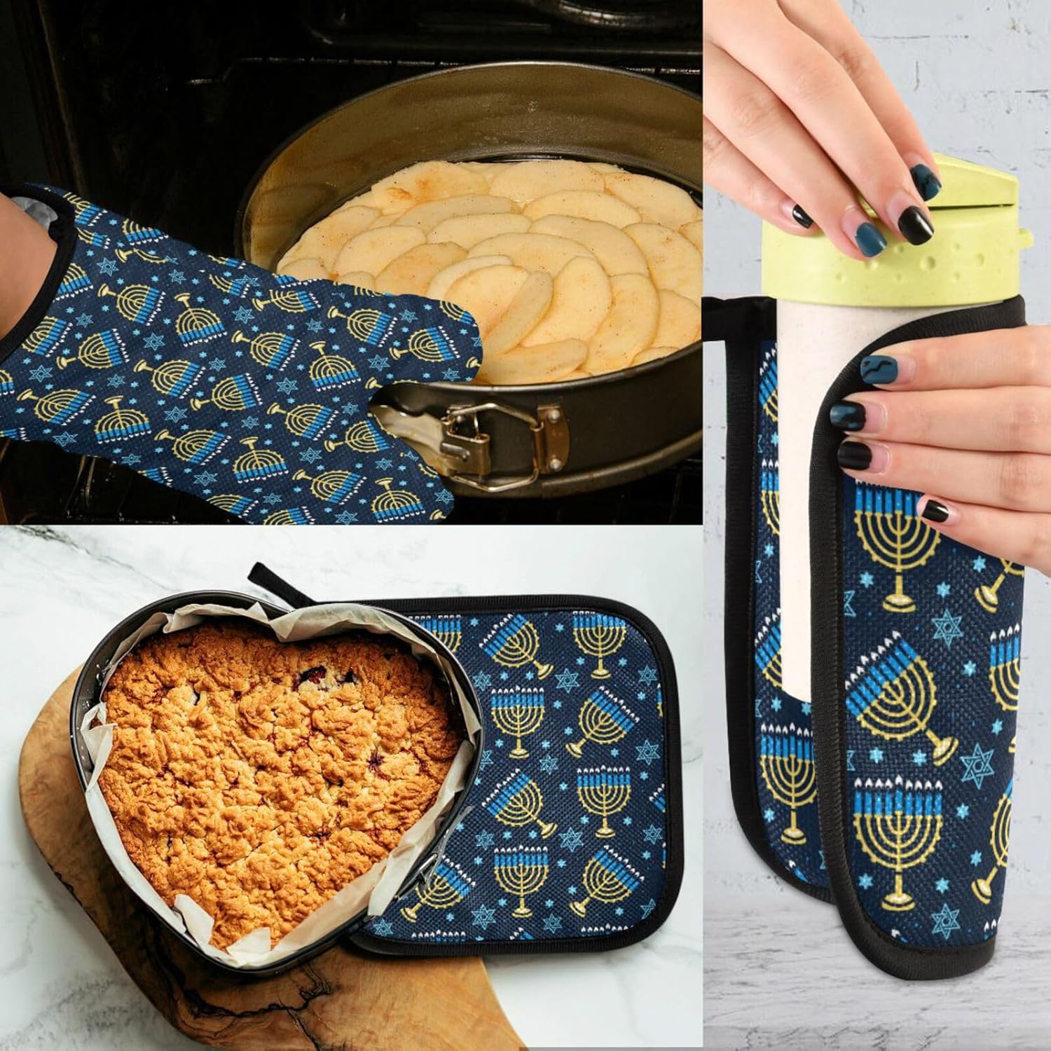 Hanukkah Menorah Oven Mitt Potholder Set