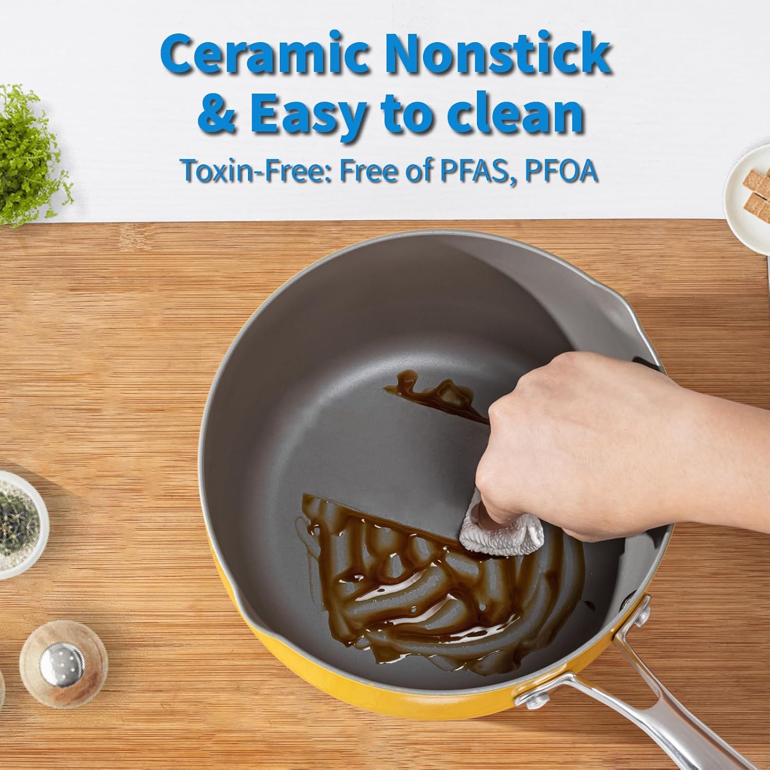 SLOTTETCeramic Tri-Ply Nonstick Saucepan 25 Quart Multipurpose Pot with Steamer Glass Lid
