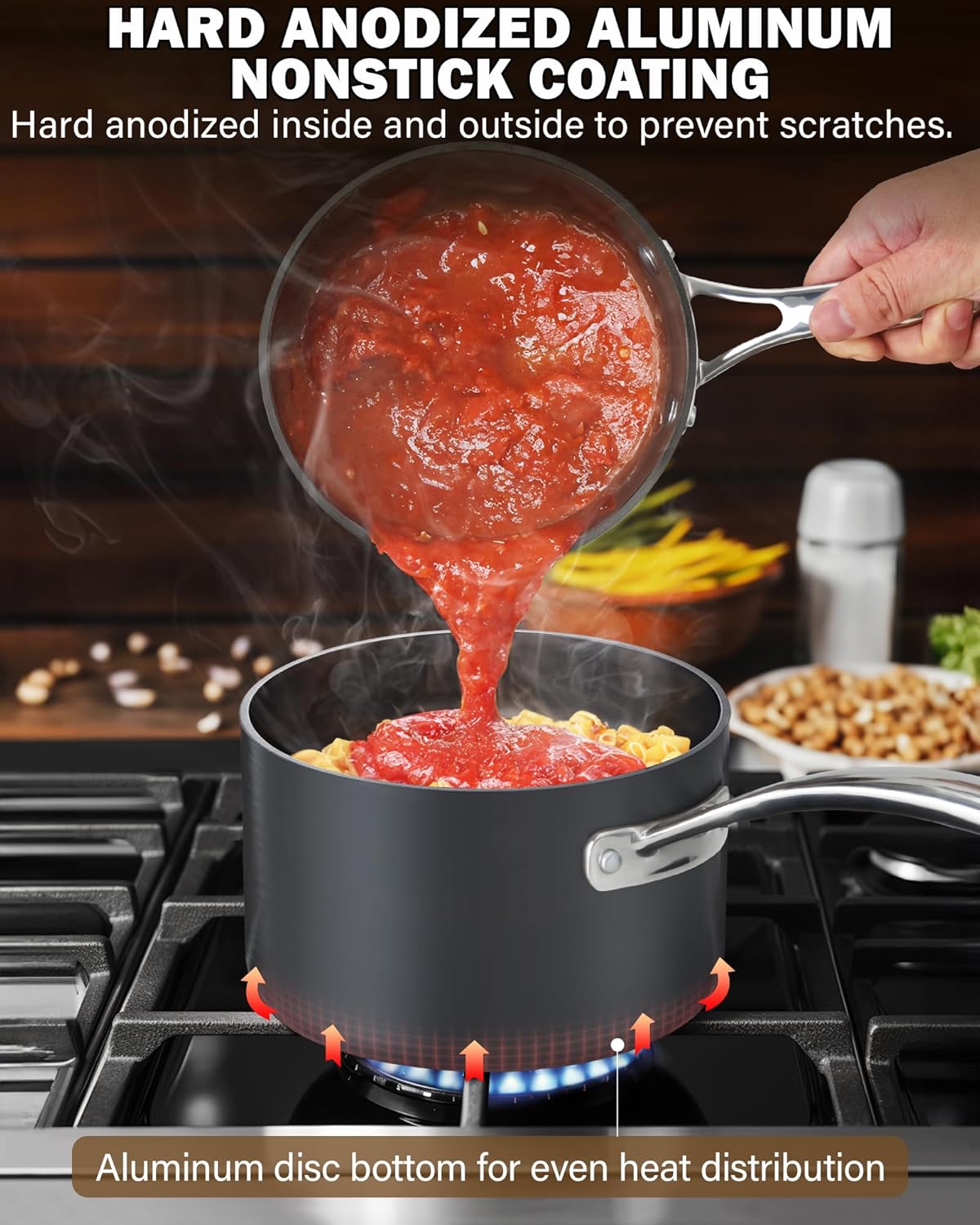Pro-Grade 1-Quart Hard Anodized Saucepan with Glass Lid