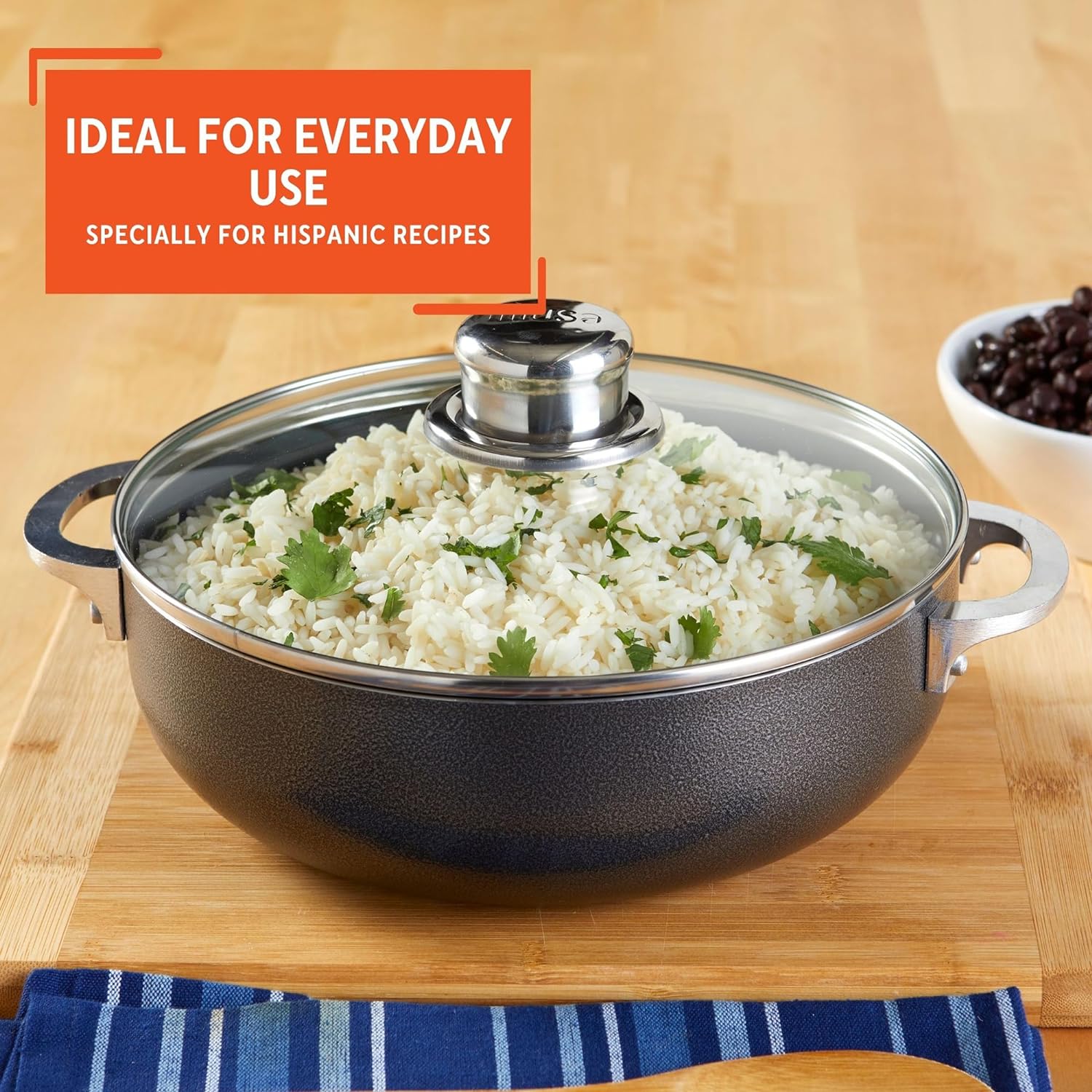 IMUSA 32Qt Nonstick Charcoal Caldero with Glass Lid