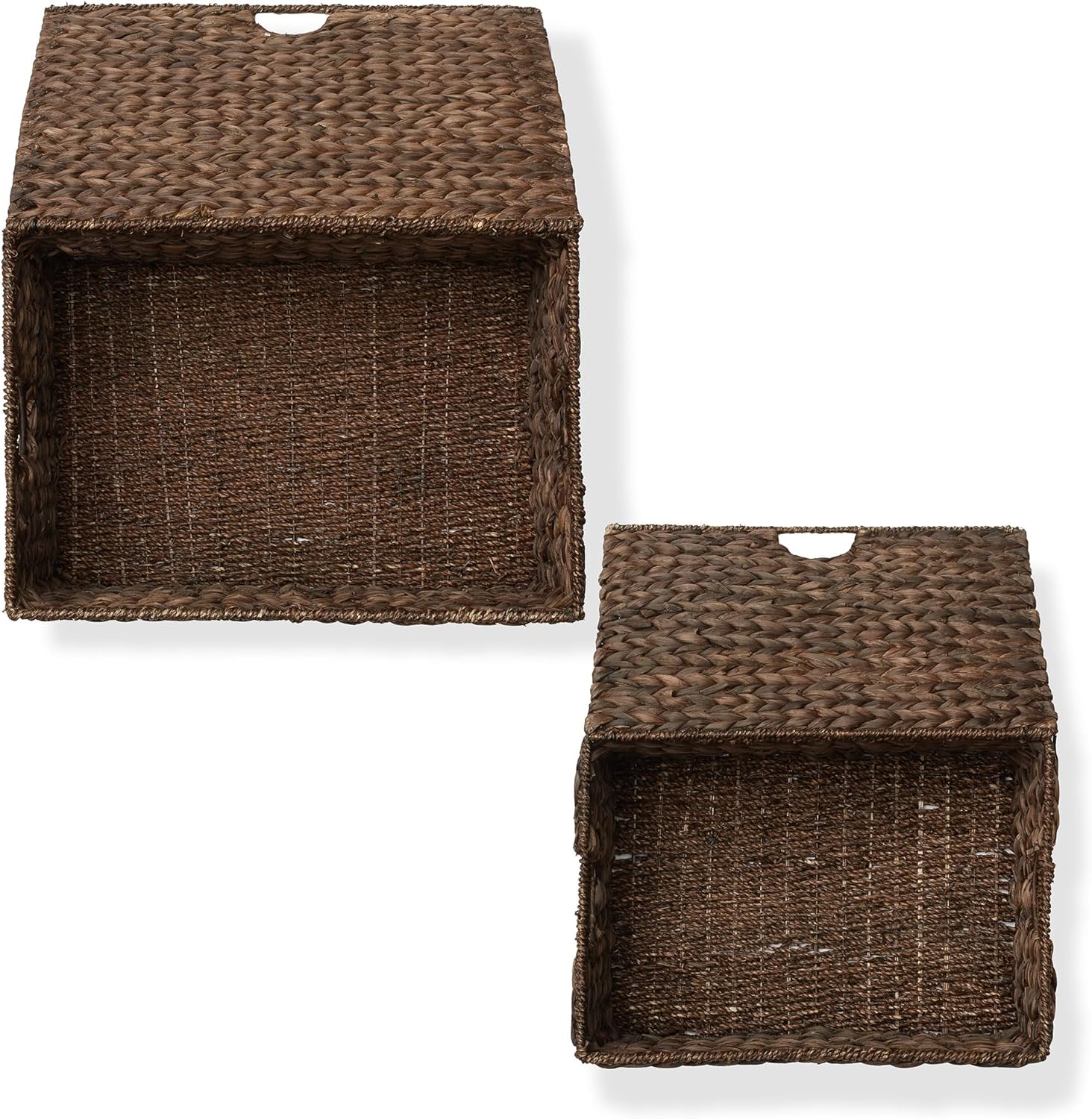 Casafield Set of 2 Water Hyacinth Rectangular Storage Baskets with Lids MediumLarge