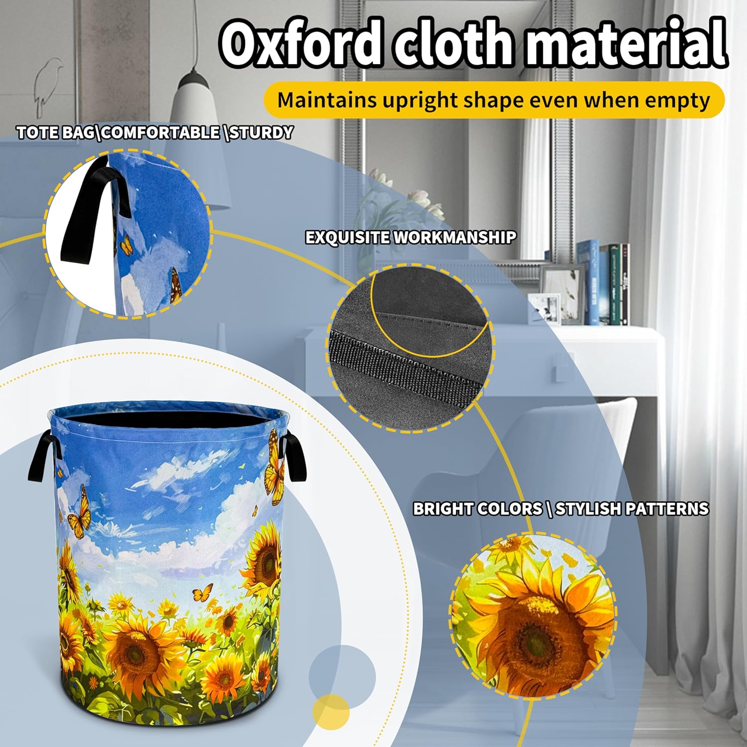 Sunflowers Butterflies Lightweight Foldable Laundry Basket