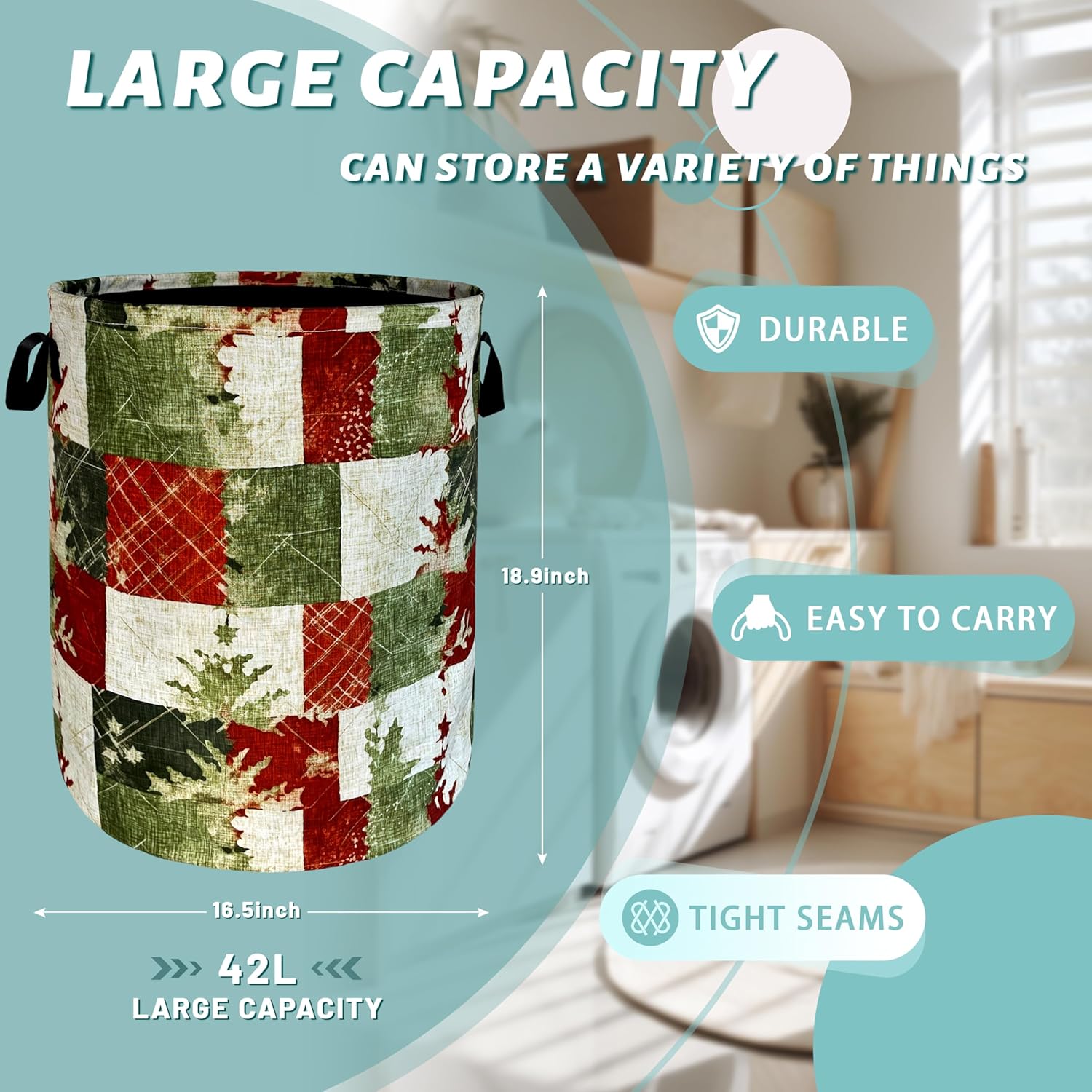 Festive Retro Christmas Tree Laundry Basket - Red Green Collectible 189x165 Inches