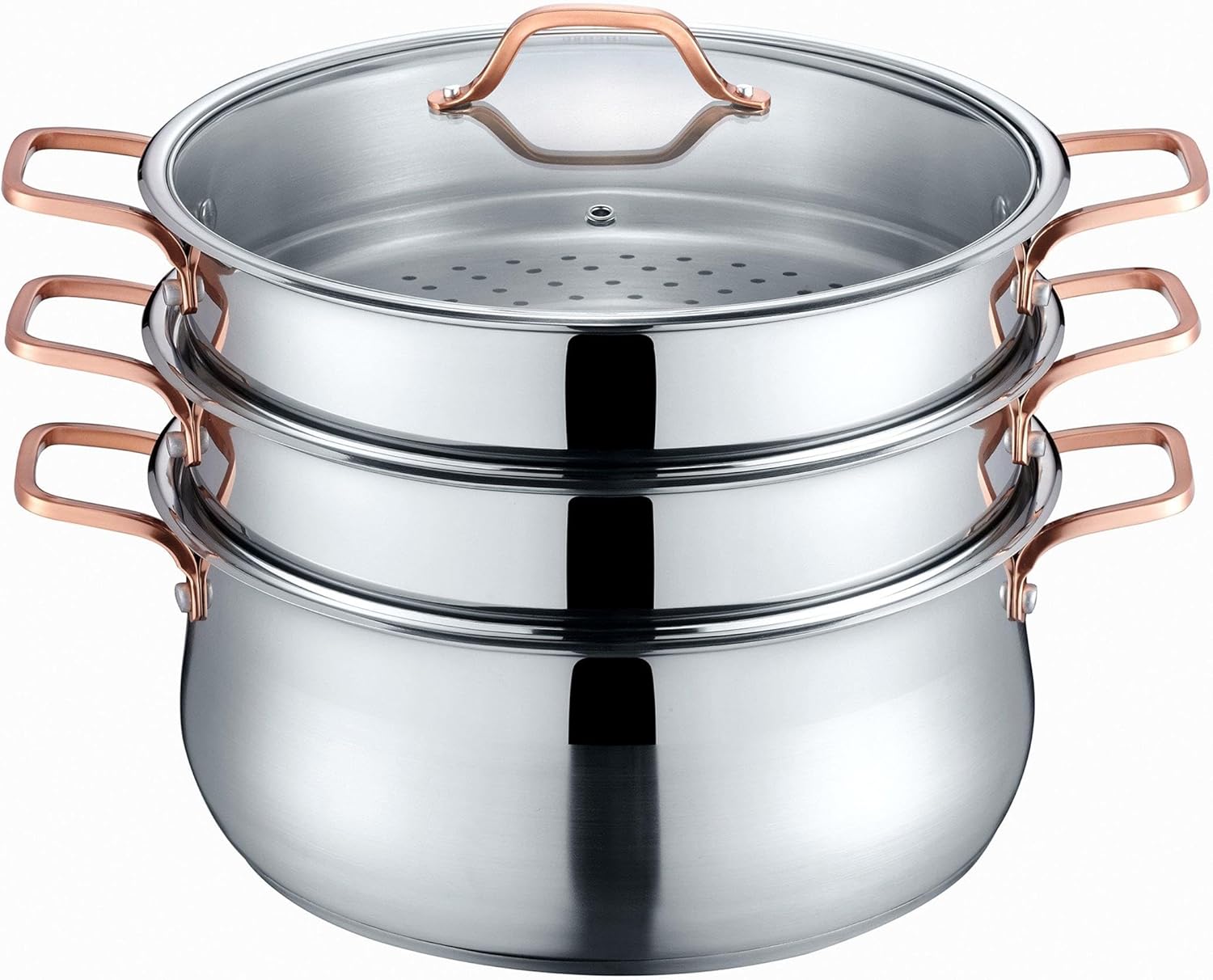 Concord Premium Stainless Steel 3-Tier Steamer Pot with Rose Gold Handles