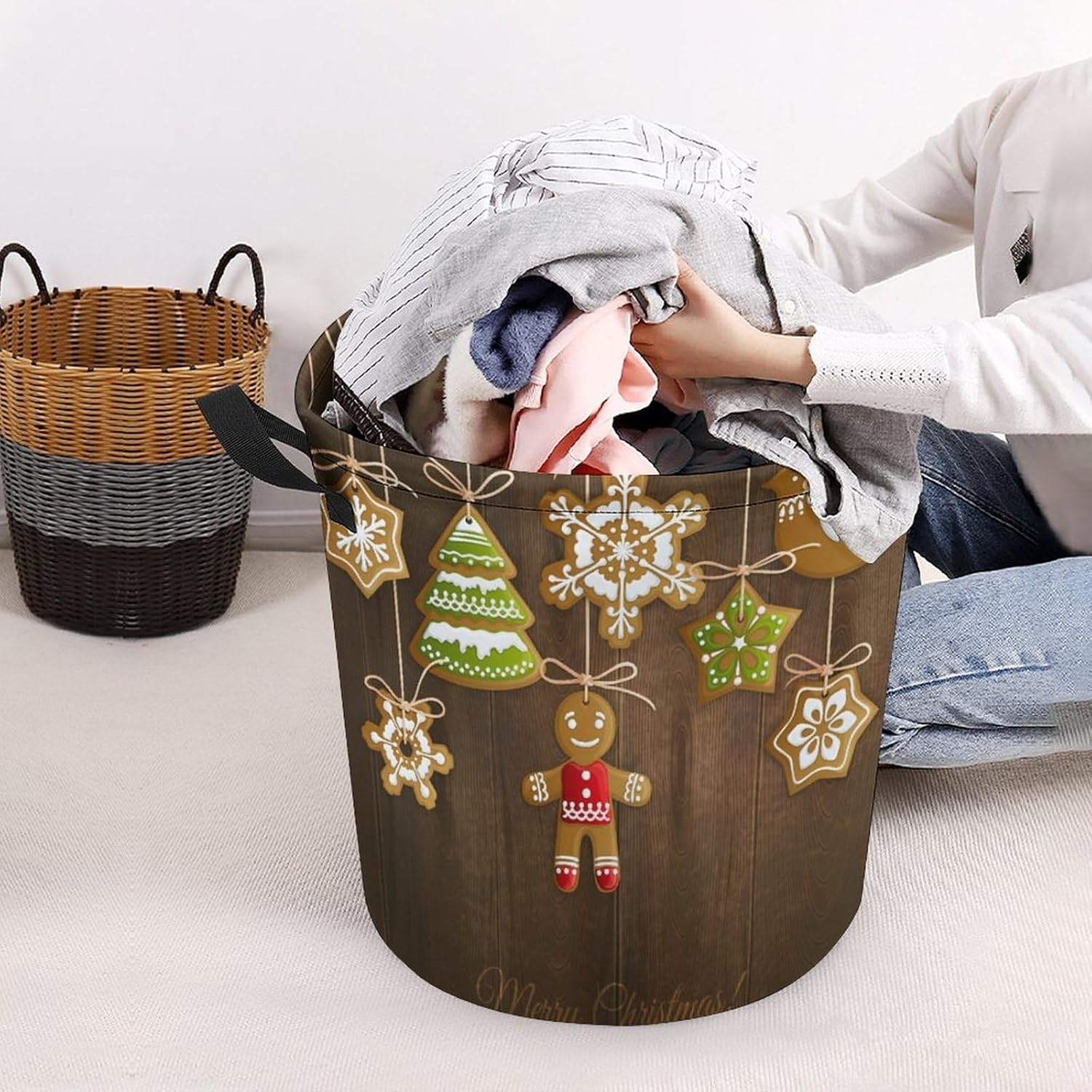 MEIKKO Christmas Gingerbread Snowflake Storage Basket - Lightweight Collapsible and Waterproof