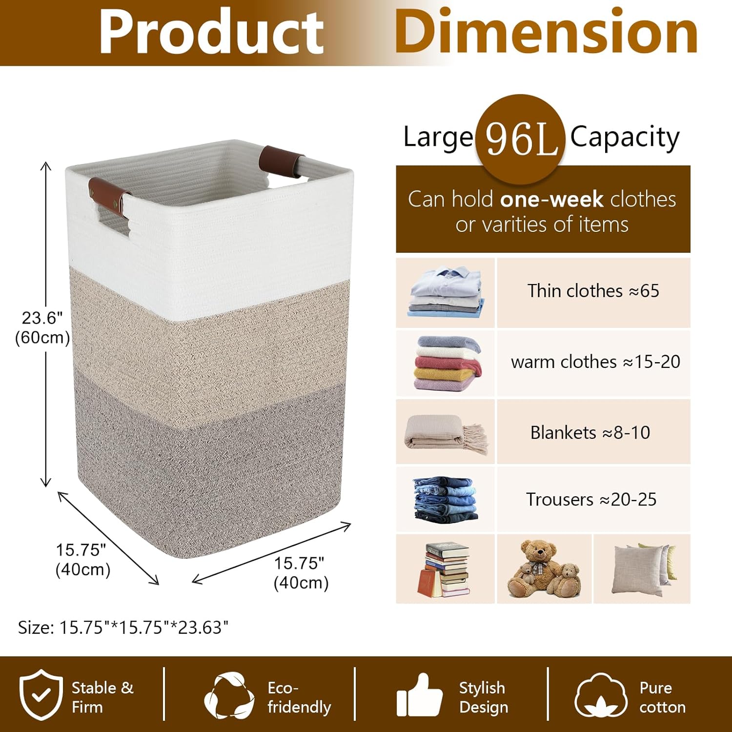 96L Extra Large Laundry Hamper Basket with Handles