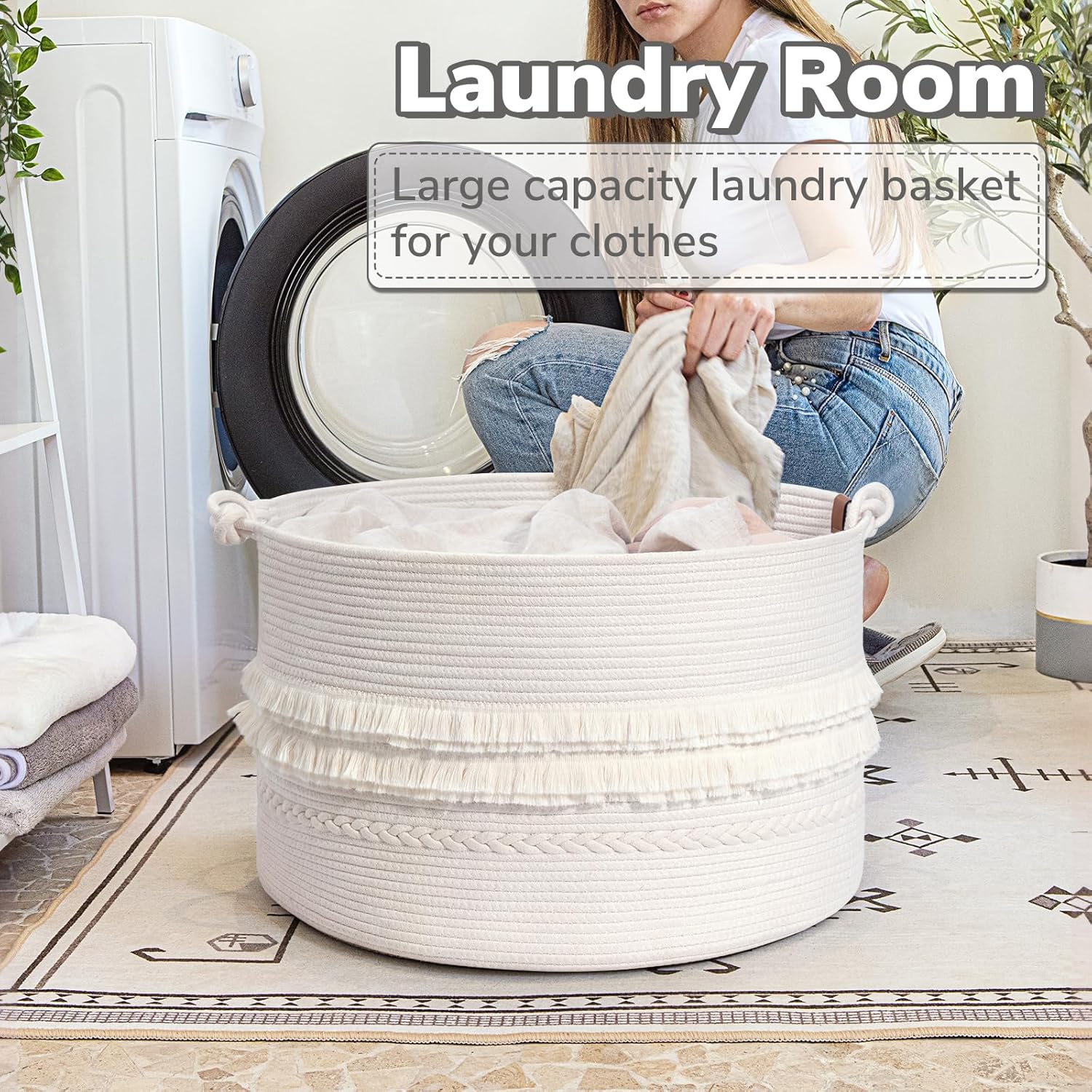 CherryNow Large White Woven Storage Basket - Styleful Functional Space Organizational Solution