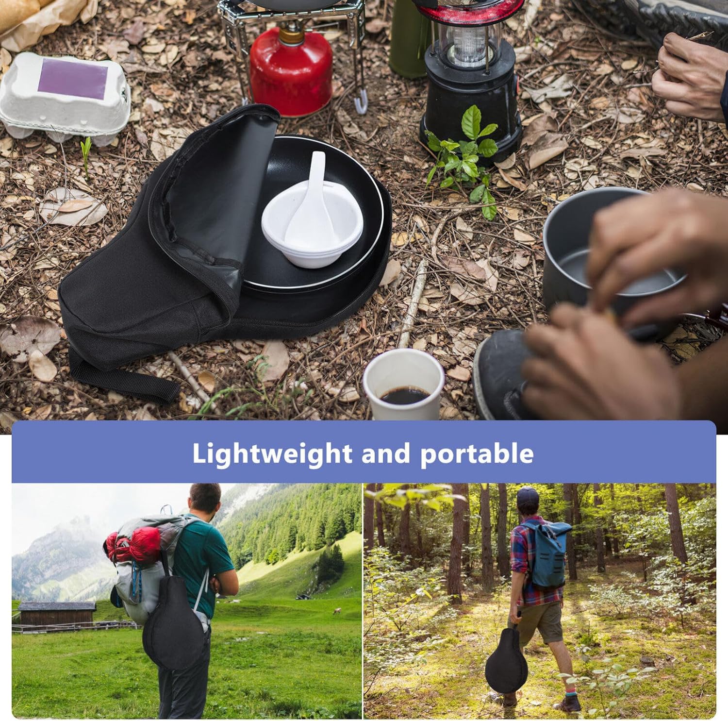 Hemoton 2-Piece Cast Iron Folding Bag for Outdoor Camping
