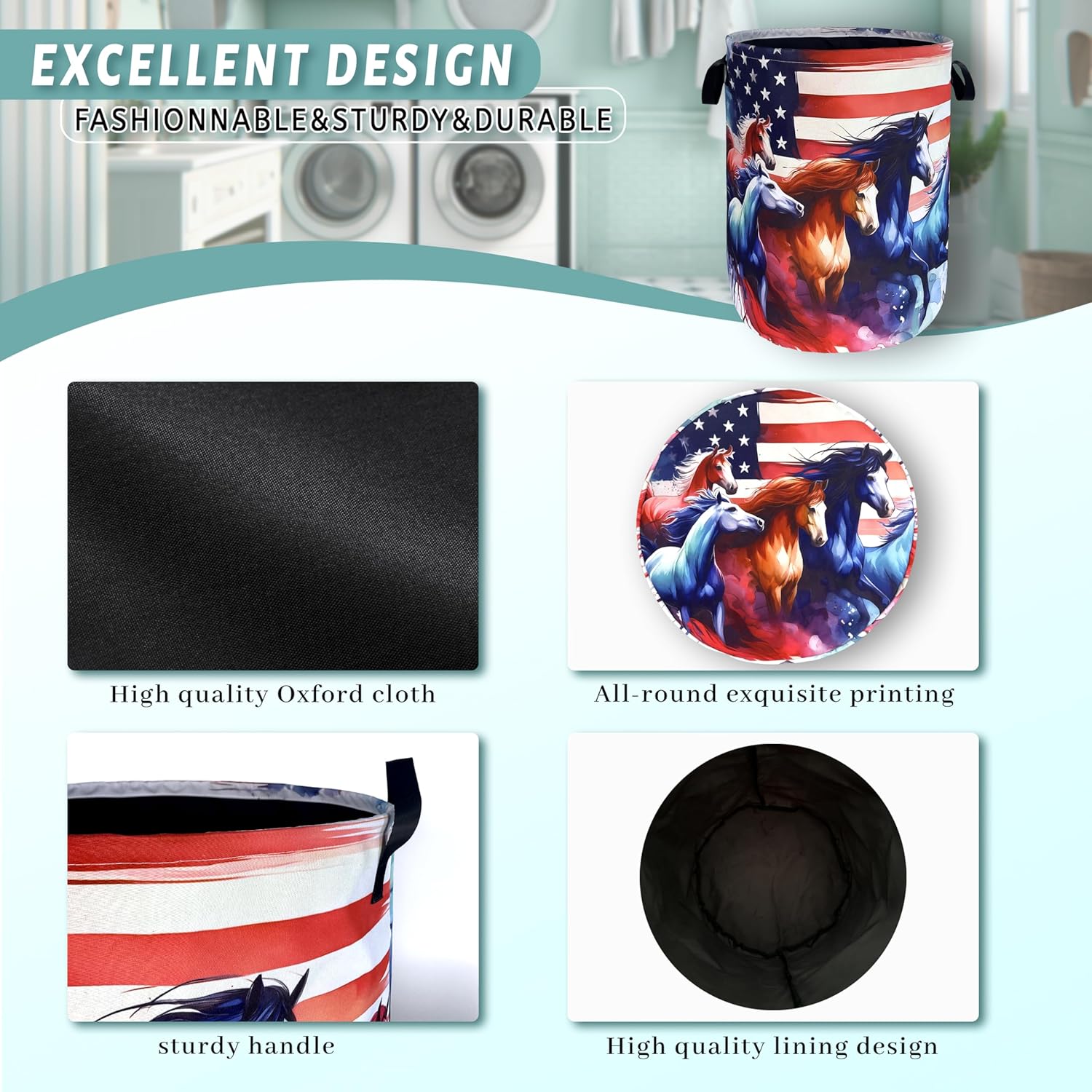 American Flag Horse Laundry Basket