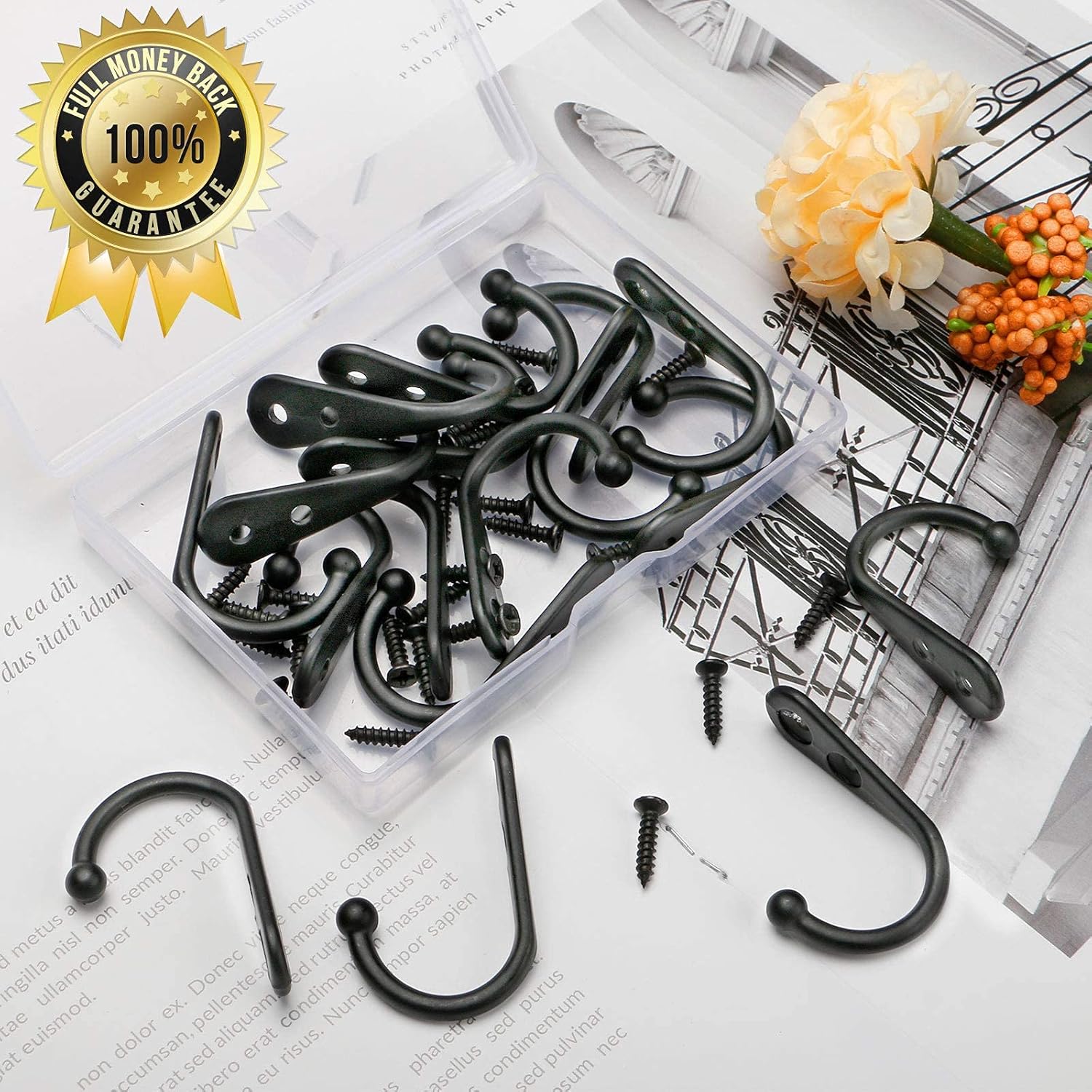 ZAYBOD 15-Piece Black Wall-Mounted Coat Hooks with 30 Screws