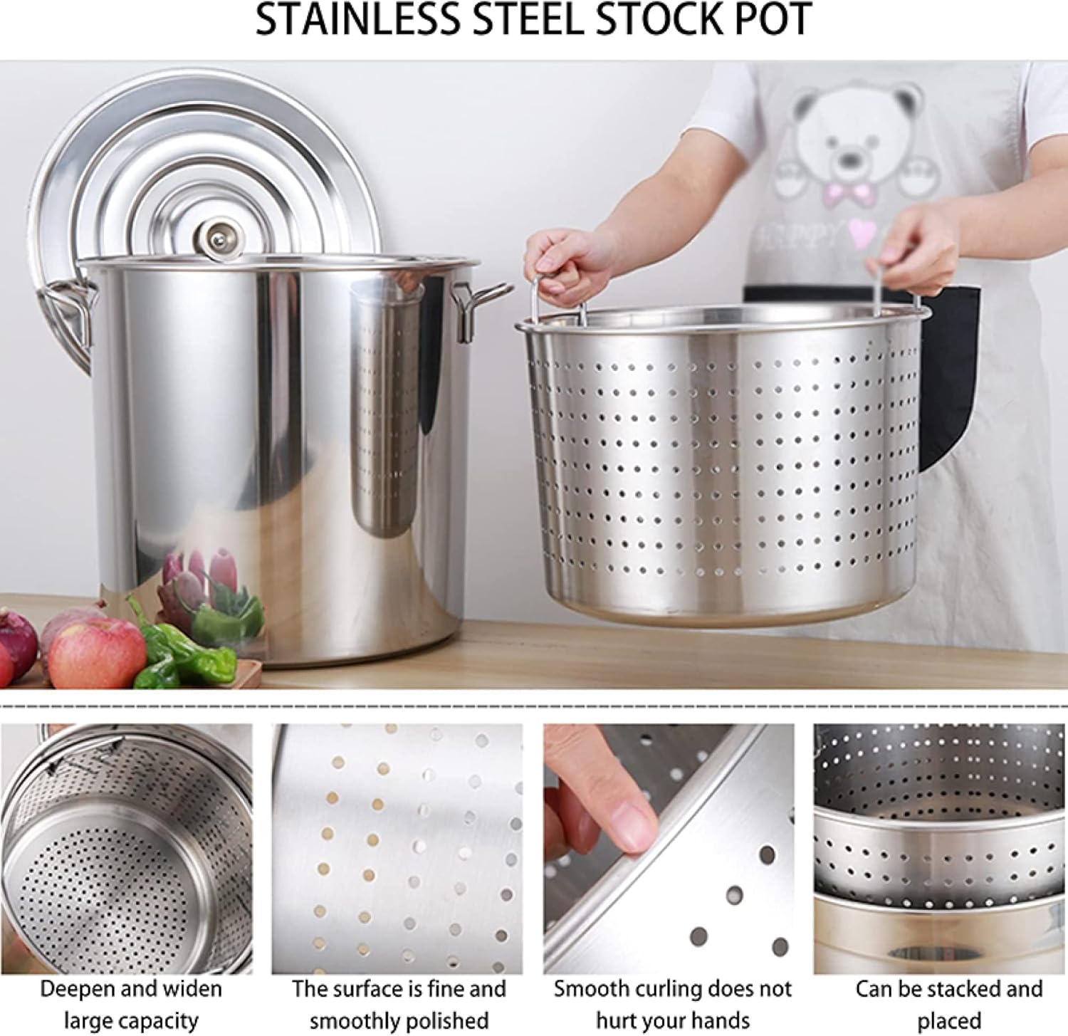 Ergonomic Stainless Steel Stock Pot