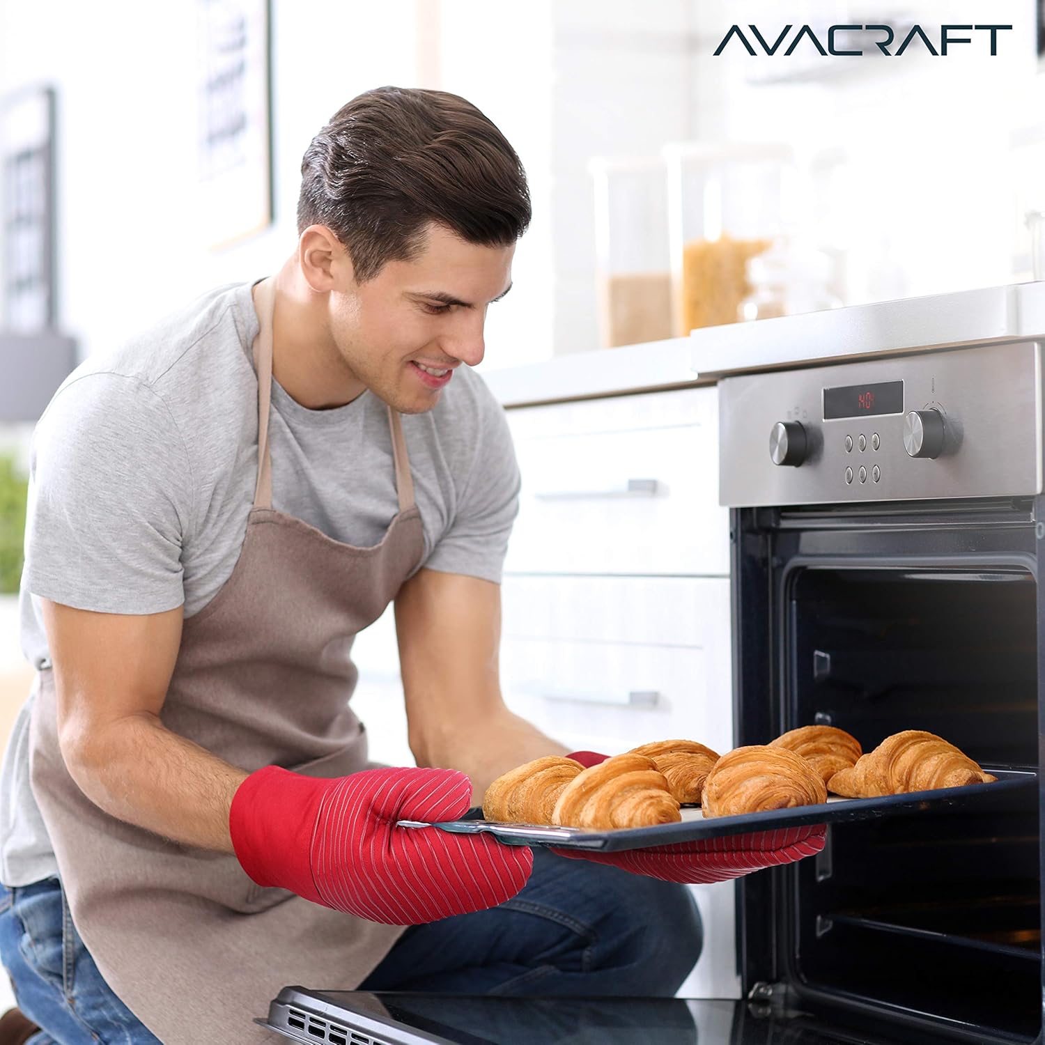 Premium Heat-Resistant Oven Mitts 500F - Durable Silicone Terrycloth Pair