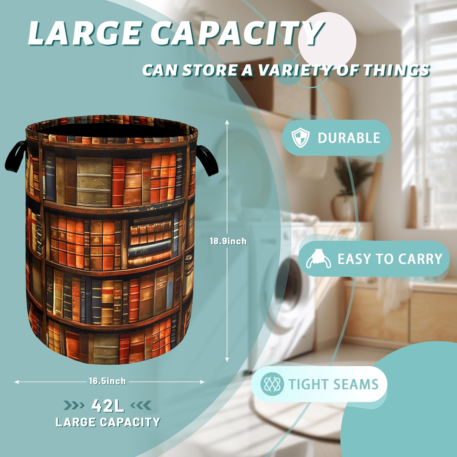 Retro Wooden Bookshelf Laundry Hamper Organizing Storage Bucket