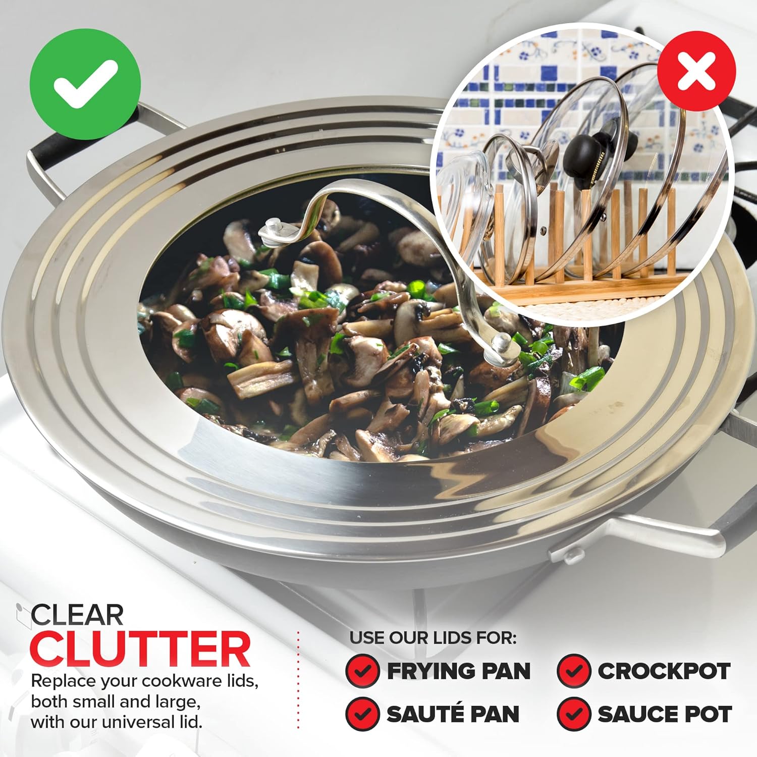 Universal Lid with Tempered Glass Top for Cookware 825-12 Fit