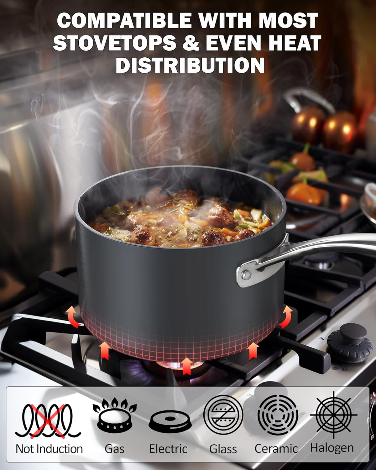 Pro-Grade 1-Quart Hard Anodized Saucepan with Glass Lid