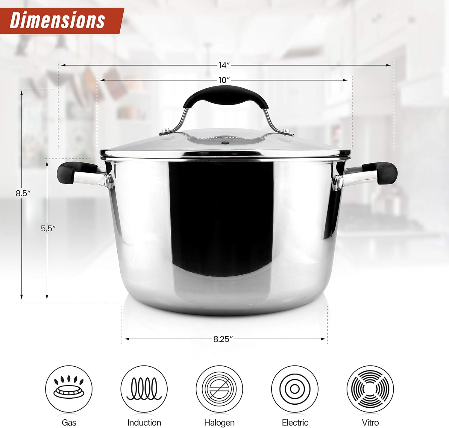 AVACRAFTSturdy 1810 Stainless Steel Dutch Oven with Glass Lid Best Cooking Pan Ever