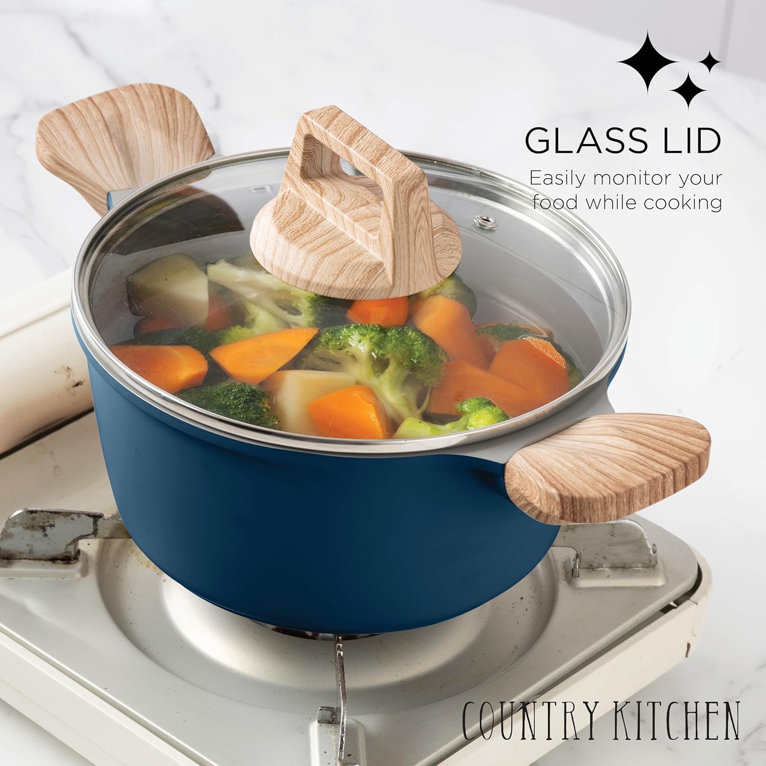 Country Kitchen 14-Piece Nonstick Cookware Set with Utensils Navy