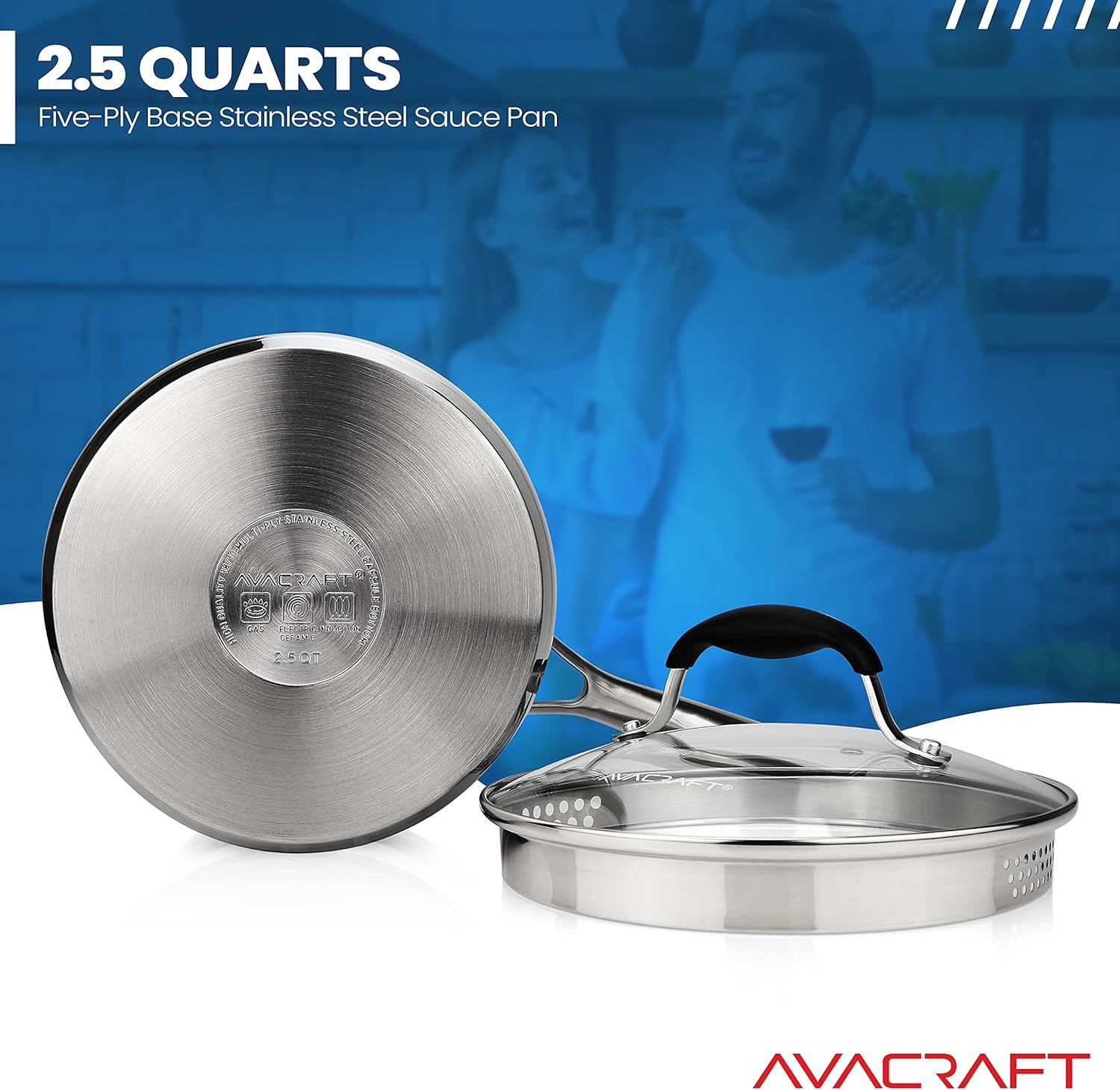 Stainless Steel Saucepan with Glass Lid for Home Kitchen