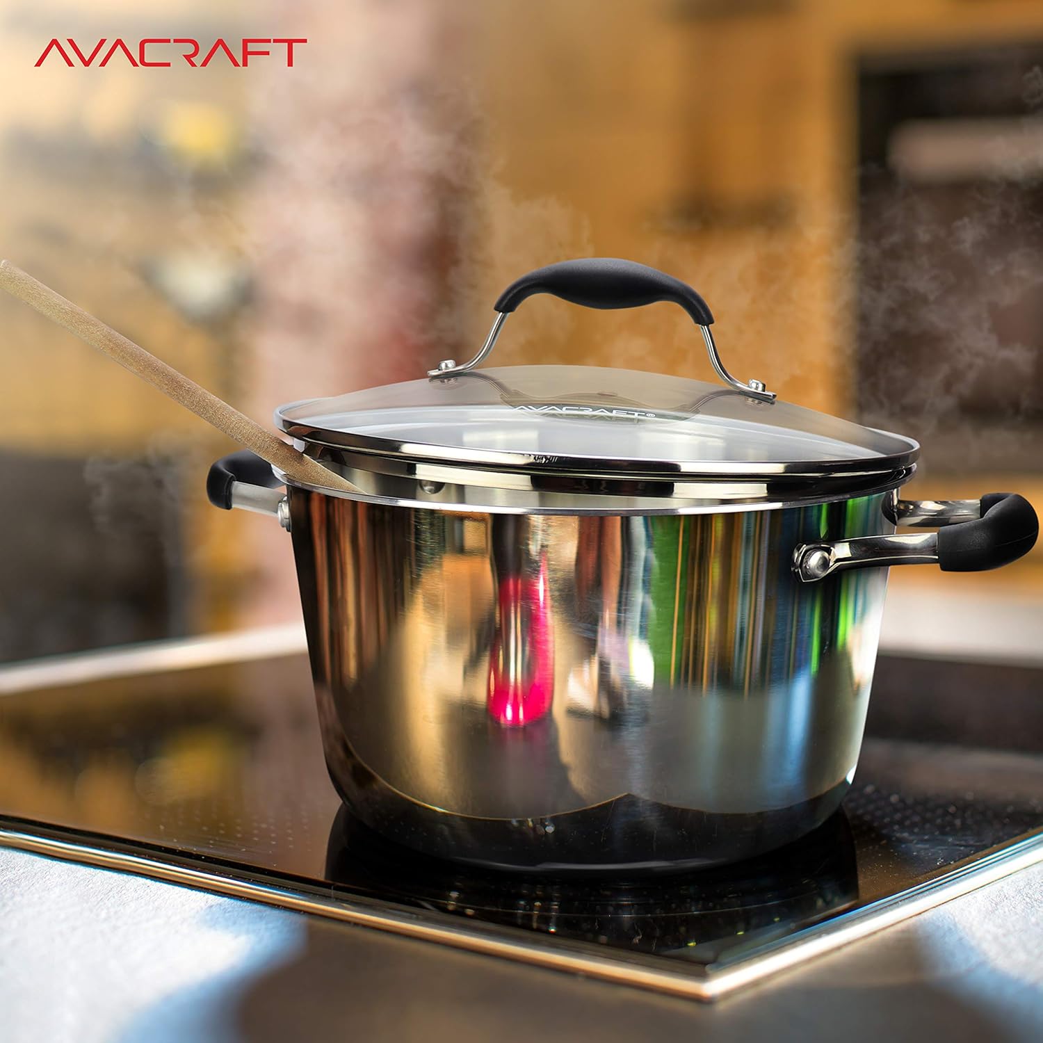 AVACRAFTSturdy 1810 Stainless Steel Dutch Oven with Glass Lid Best Cooking Pan Ever