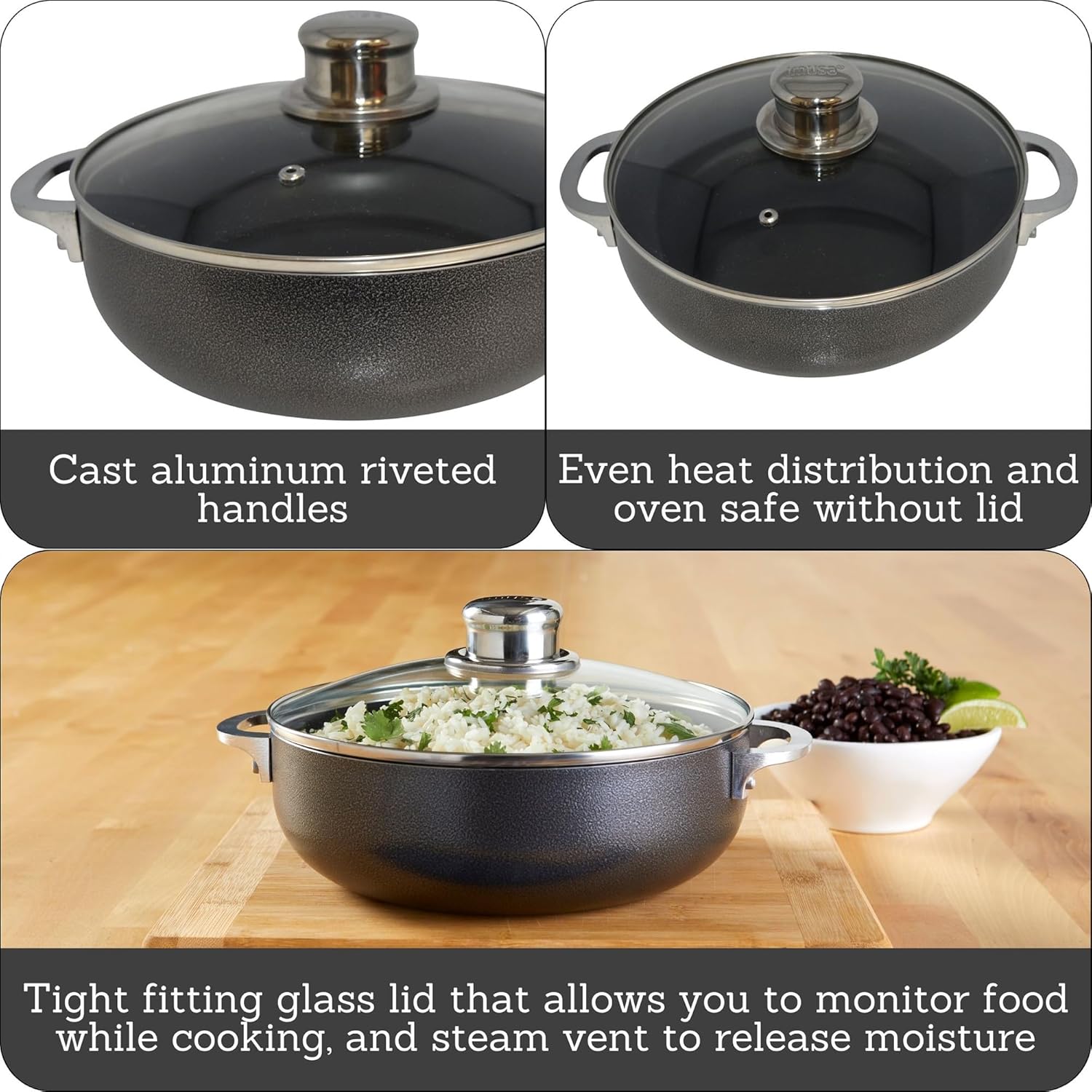 IMUSA 32Qt Nonstick Charcoal Caldero with Glass Lid