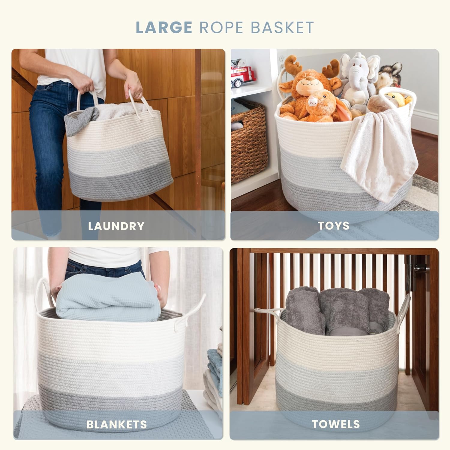 OrganisHaus Gray Extra Large Storage Basket for Kids Rooms