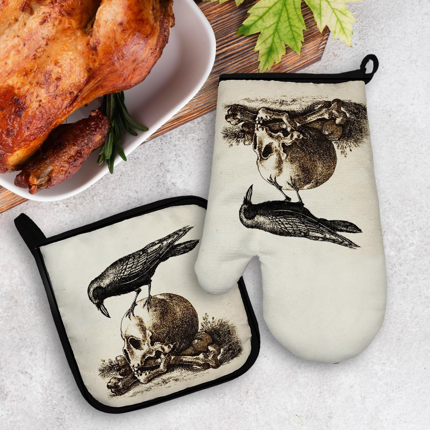 Gothic Halloween Oven Mitts and Potholders Set