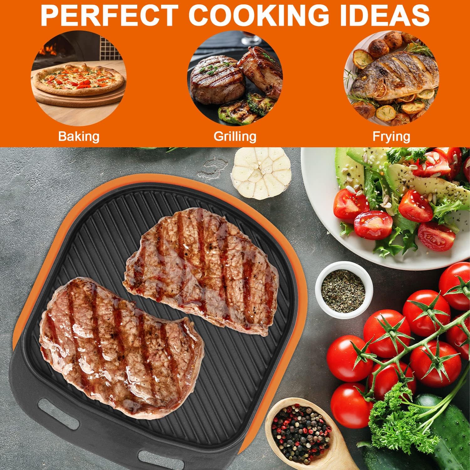 MixRBBQ Cast Iron Grizzler Pan with Silicone Mat and Handles