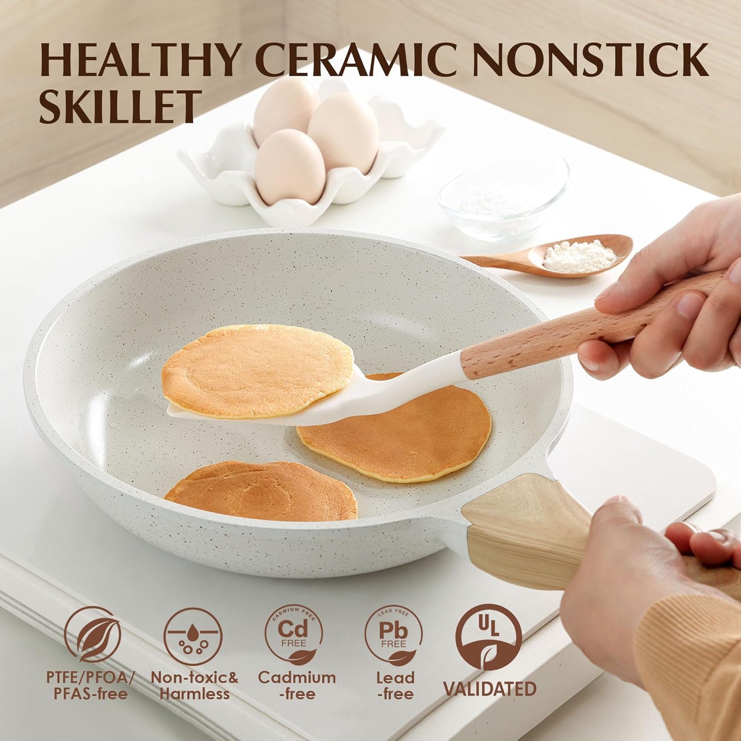 SENSARTE Nonstick Ceramic Frying Pan with Lid Safe Non-toxic and Healthy
