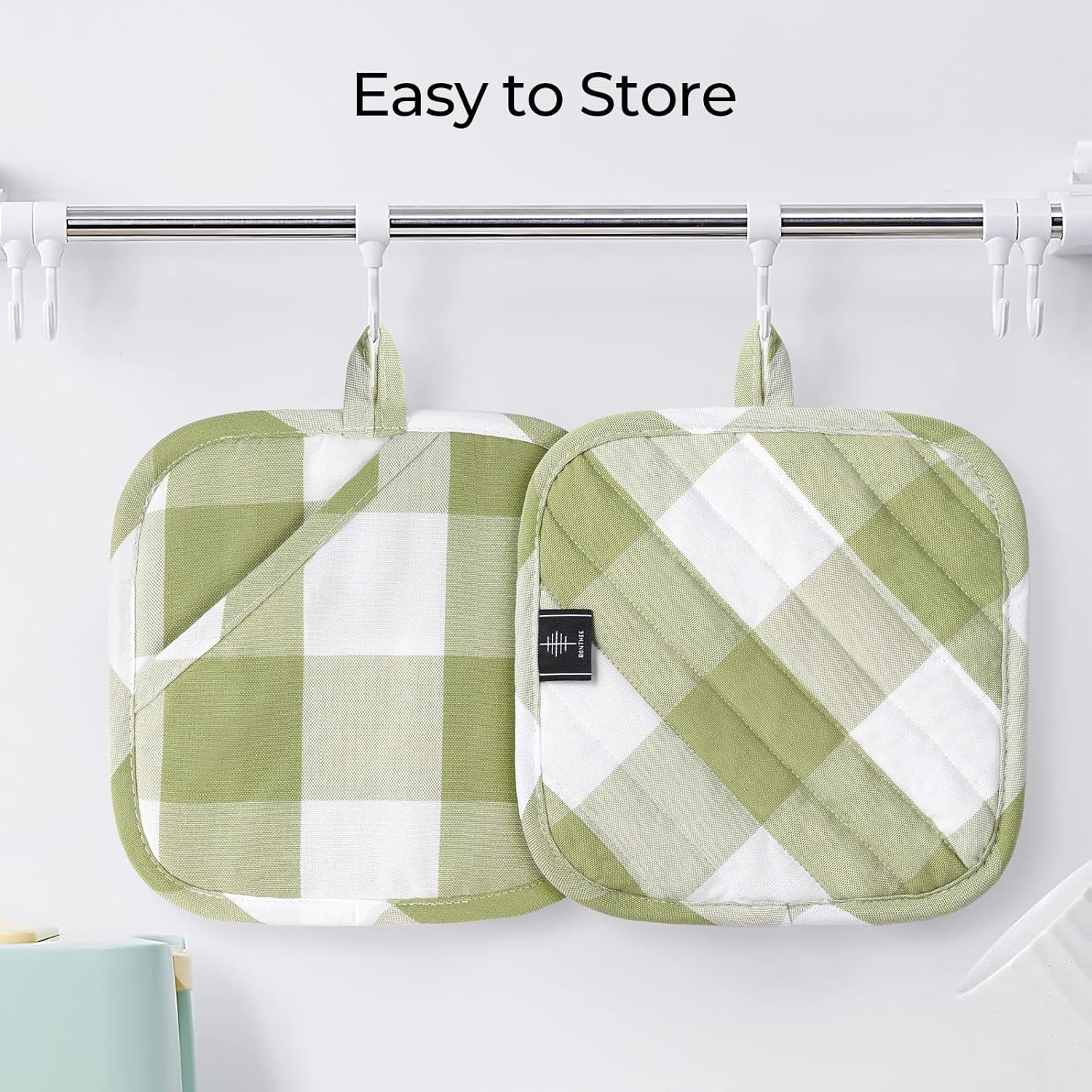 2-Piece Green Plaid Heat-Resistant Pot Holders