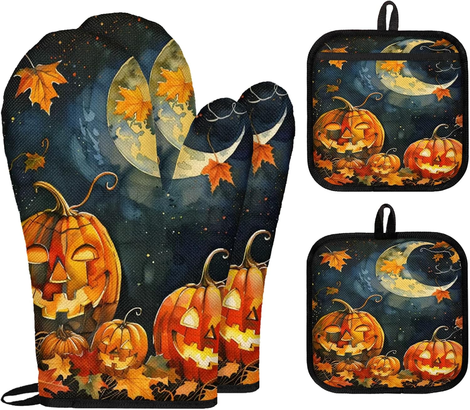 TropicalLife Halloween Pumpkin Oven Mitts and Pot Holders Set