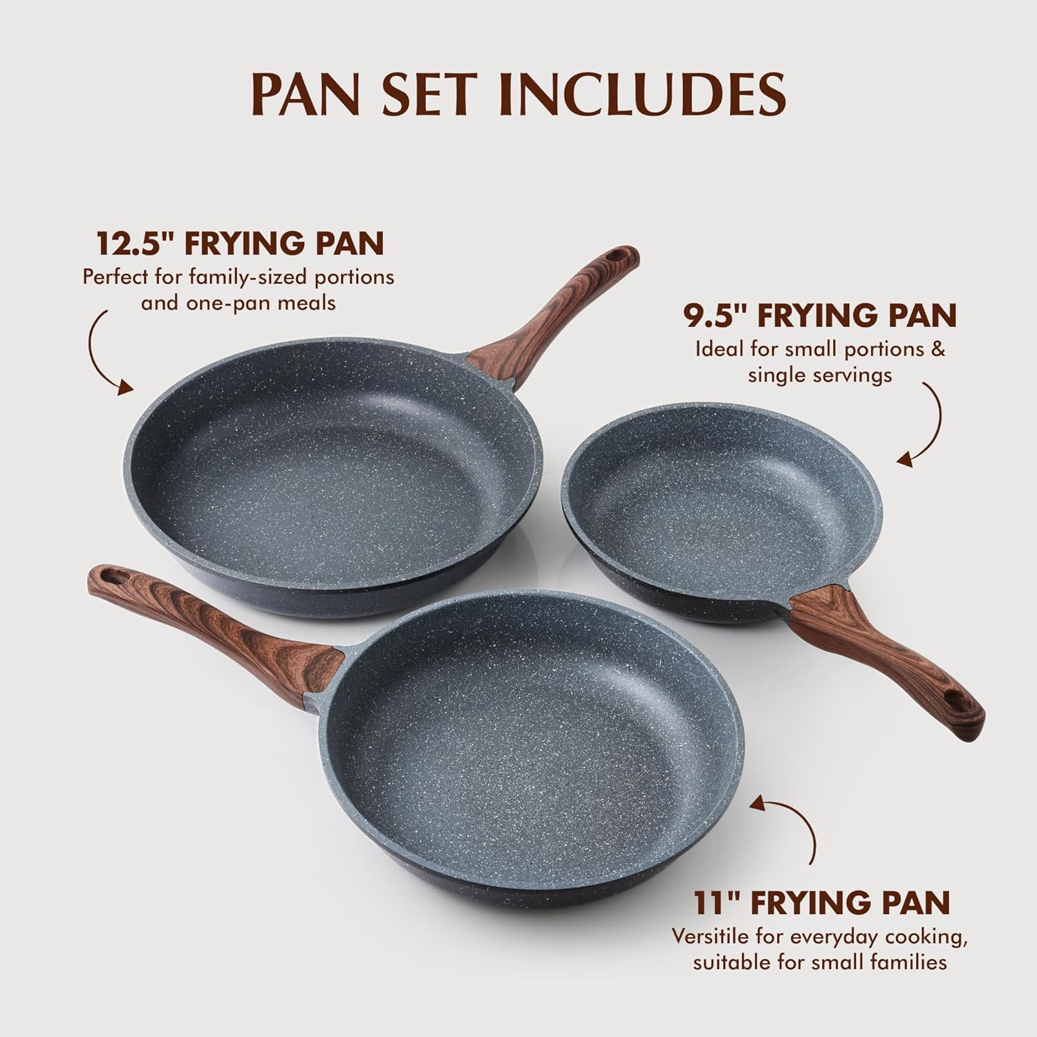 Safe Nonstick Granite Frying Pans Set