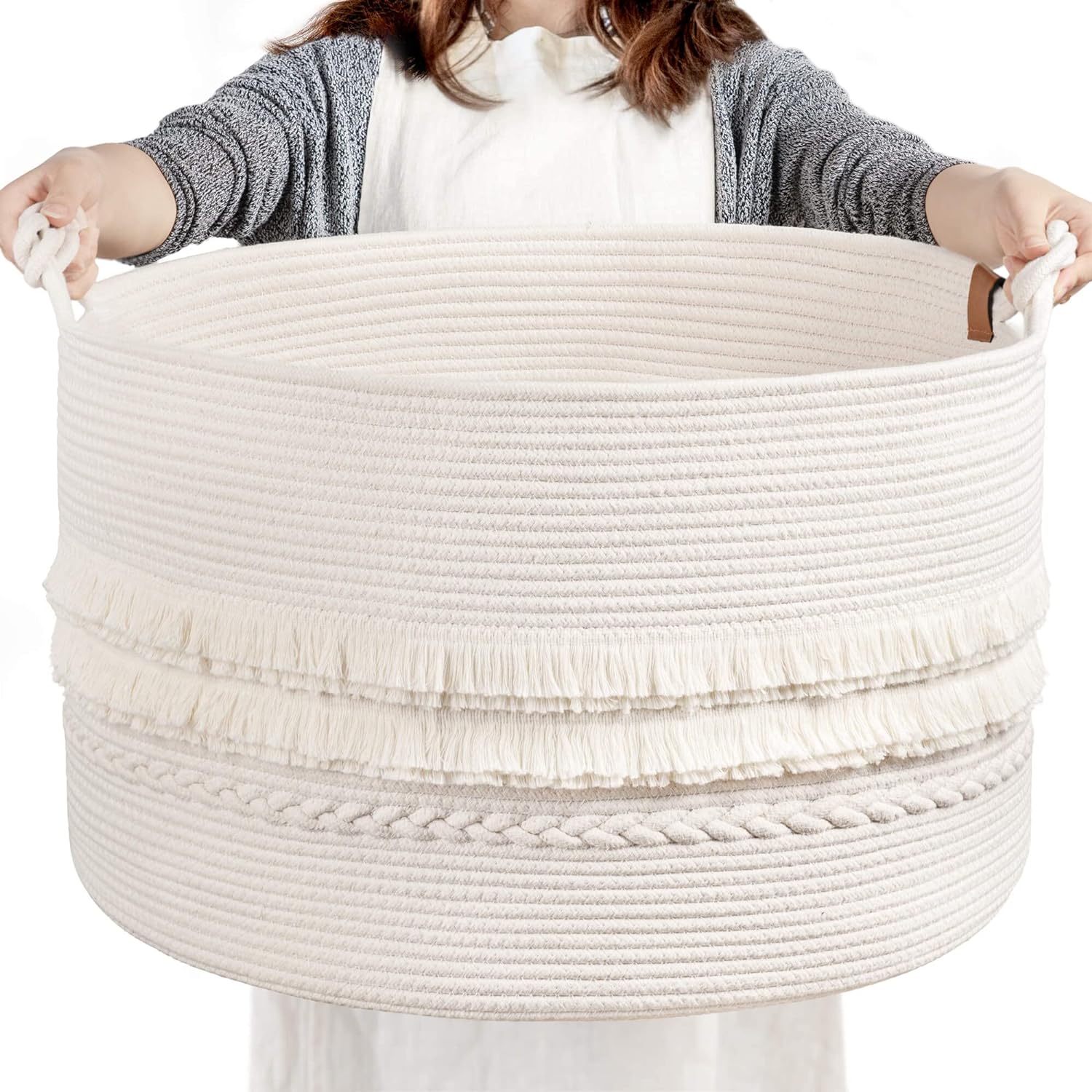CherryNow Large White Woven Storage Basket - Styleful Functional Space Organizational Solution