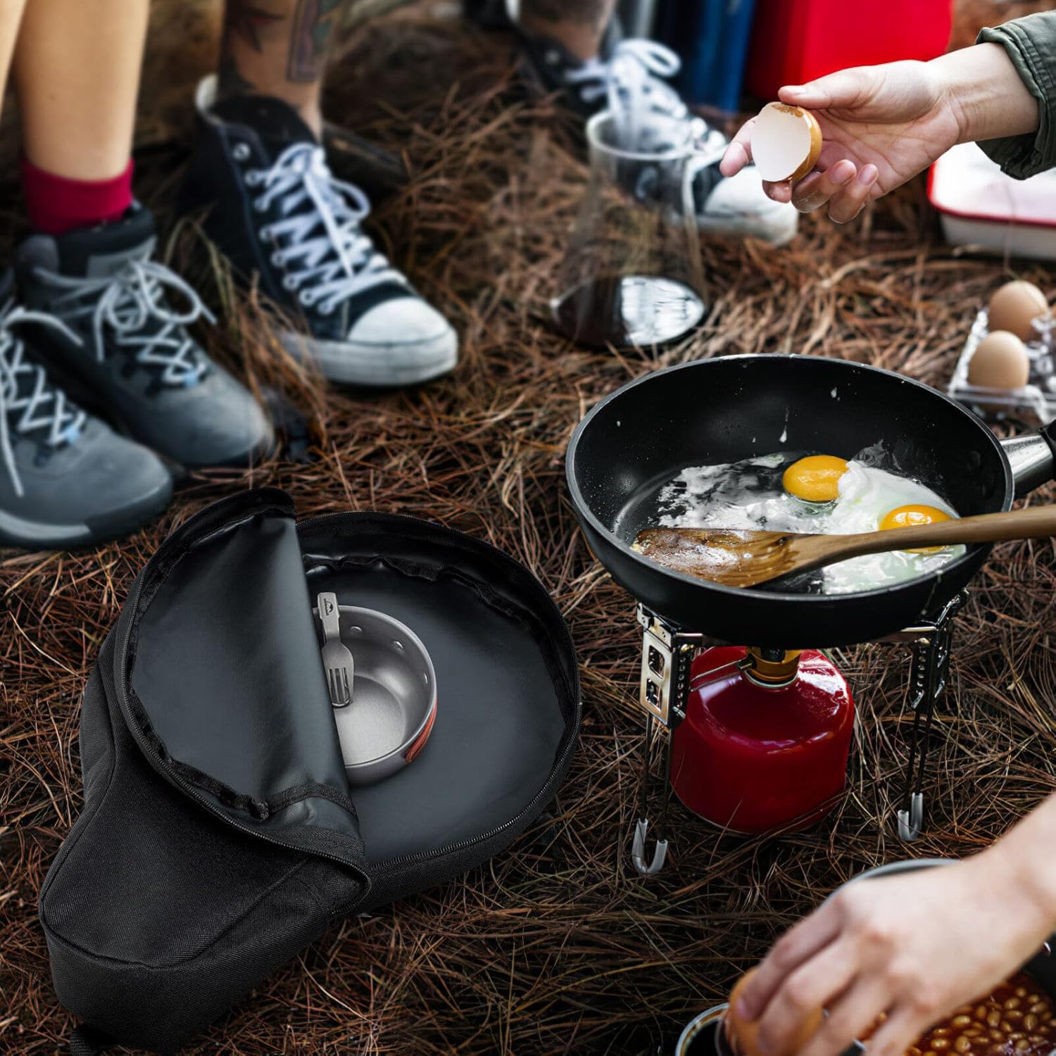 Hemoton 2-Piece Cast Iron Folding Bag for Outdoor Camping