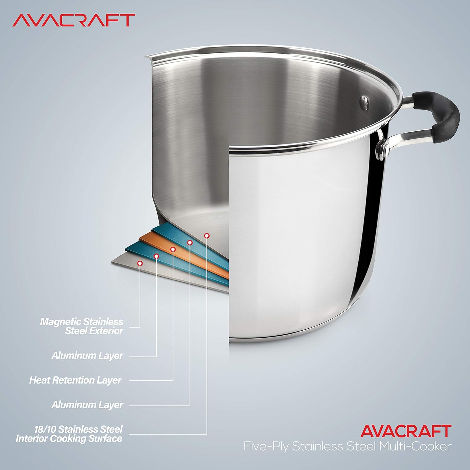 AVACRAFT 4 Piece Stainless Steel Pasta Pot Set with Strainer and Steamer Basket