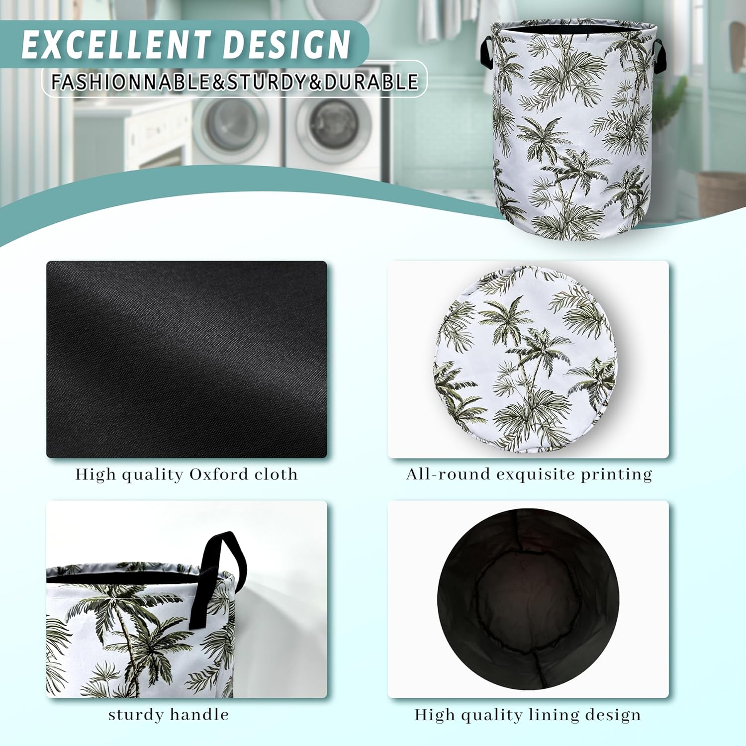 SE Lindons Tropical Palm Tree Laundry Basket - Lightweight Durable