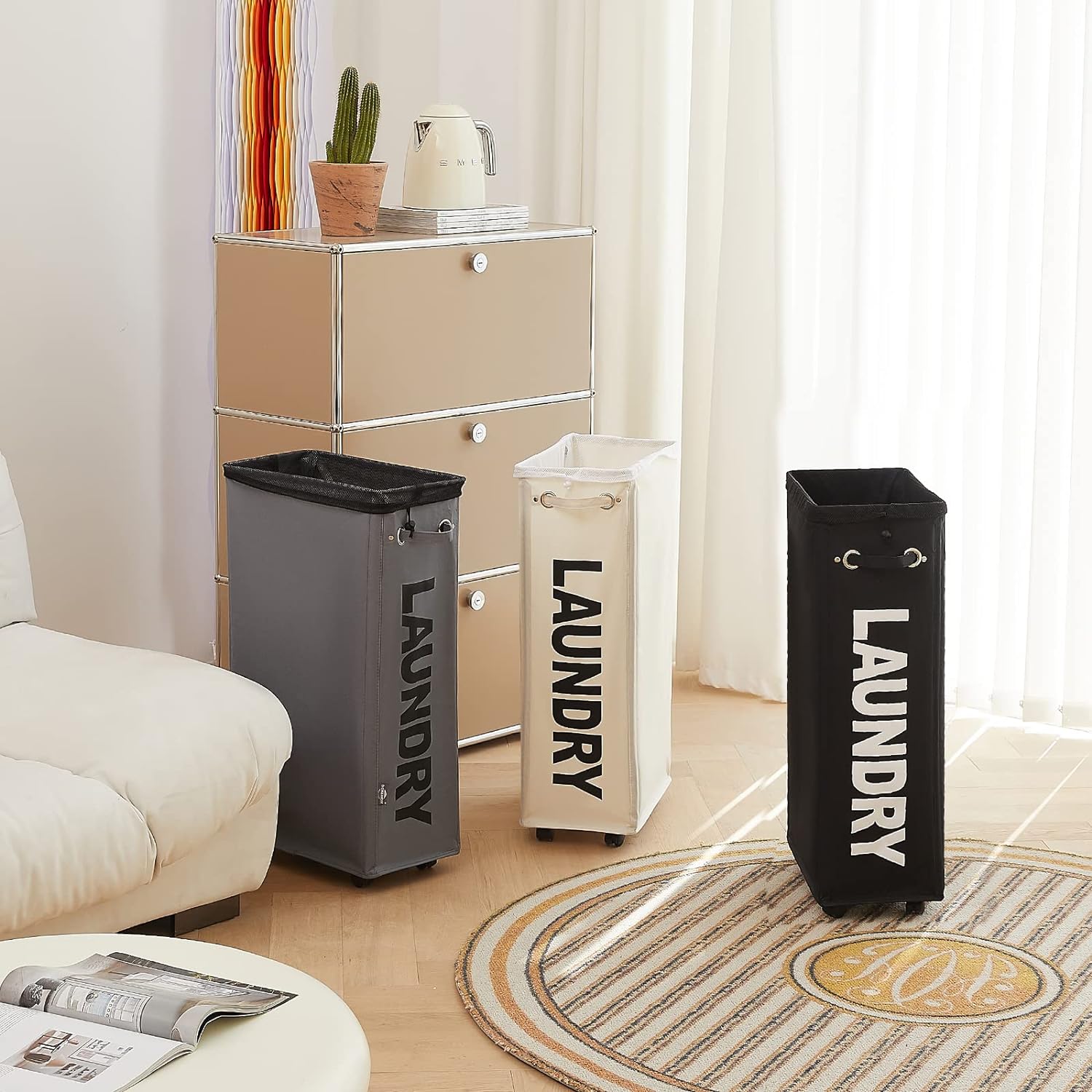 4-Wheeled Rollable Storage Basket for Laundries