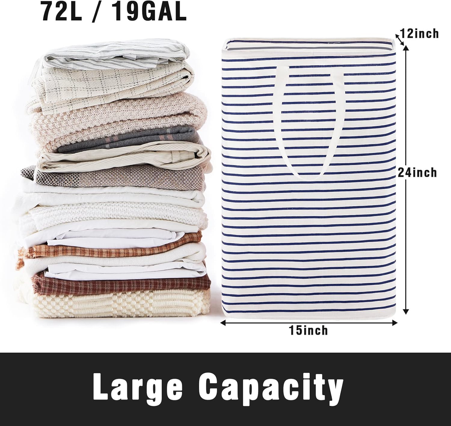TechMilly 72L Large Collapsible Laundry Basket Freestanding Clothes Hamper
