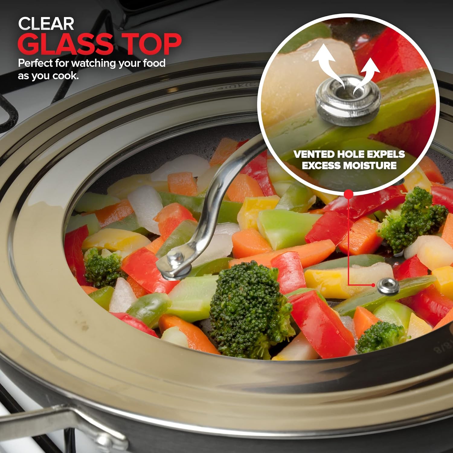 Universal Lid with Tempered Glass Top for Cookware 825-12 Fit