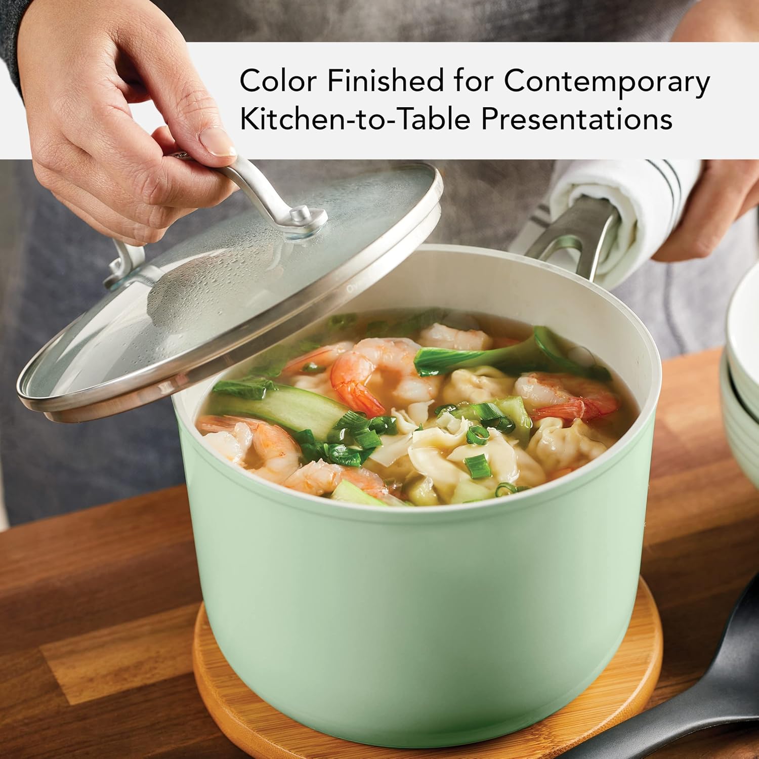 KitchenAid Hard Anodized Ceramic Nonstick Cookware Sauce Pan with Lid 3 Quart Pistachio