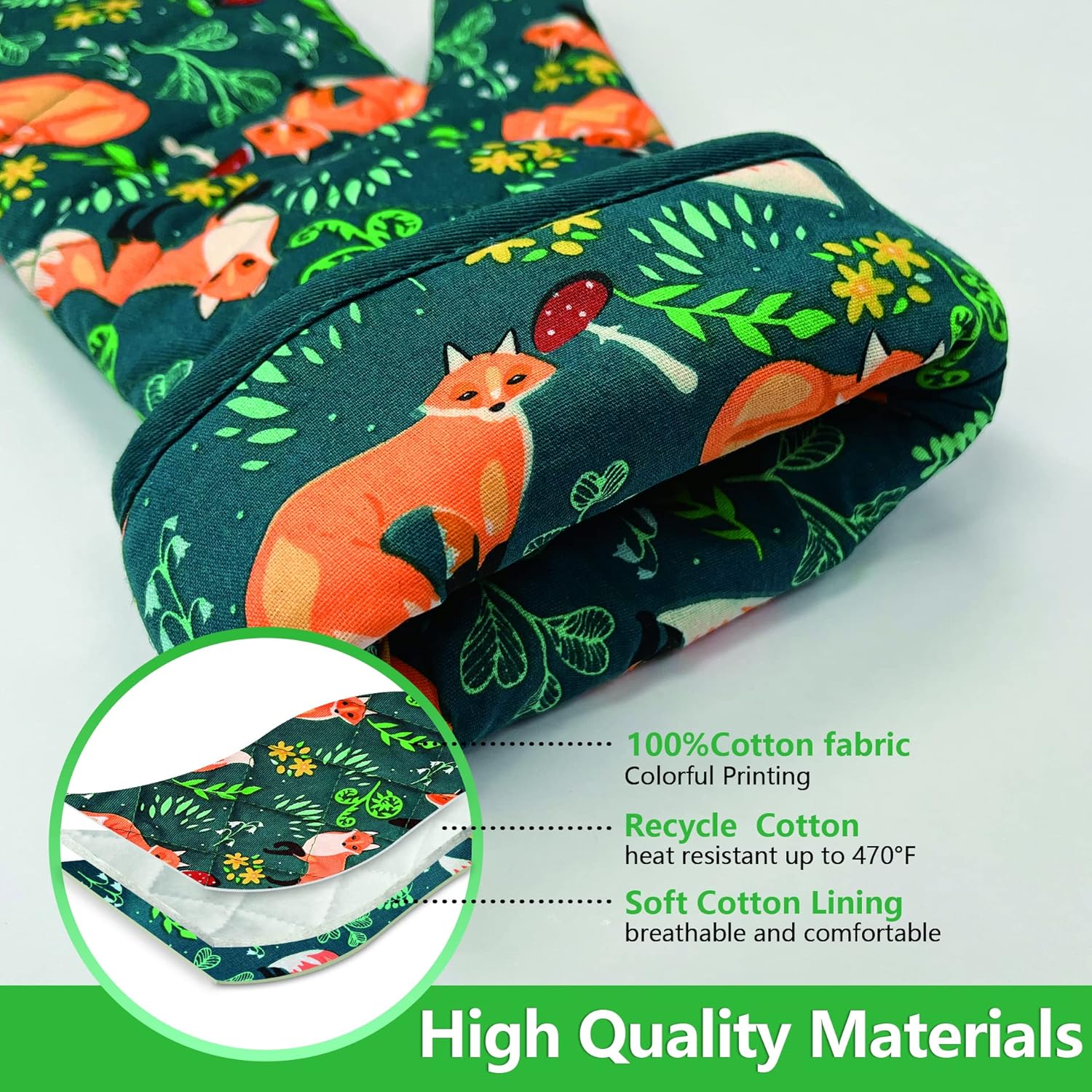 Heat-Resistant Kitchen Oven Mitts with Non-Slip Silicone Set of 2