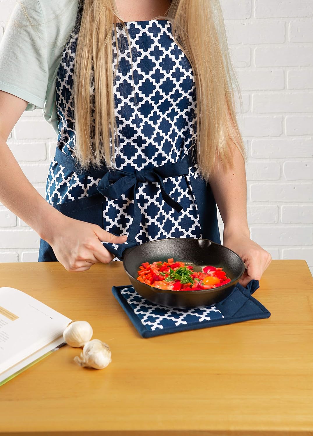 DII Lattice Basics Collection Potholder Oven Mitt Set Nautical Blue 2 Piece