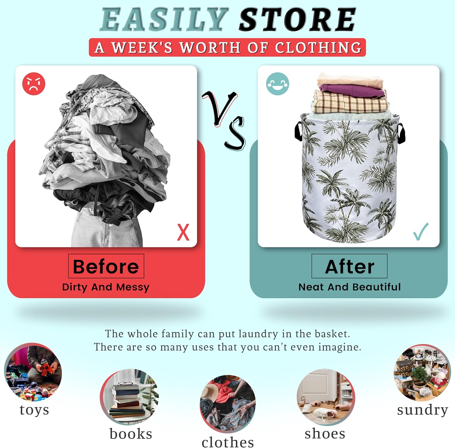 SE Lindons Tropical Palm Tree Laundry Basket - Lightweight Durable