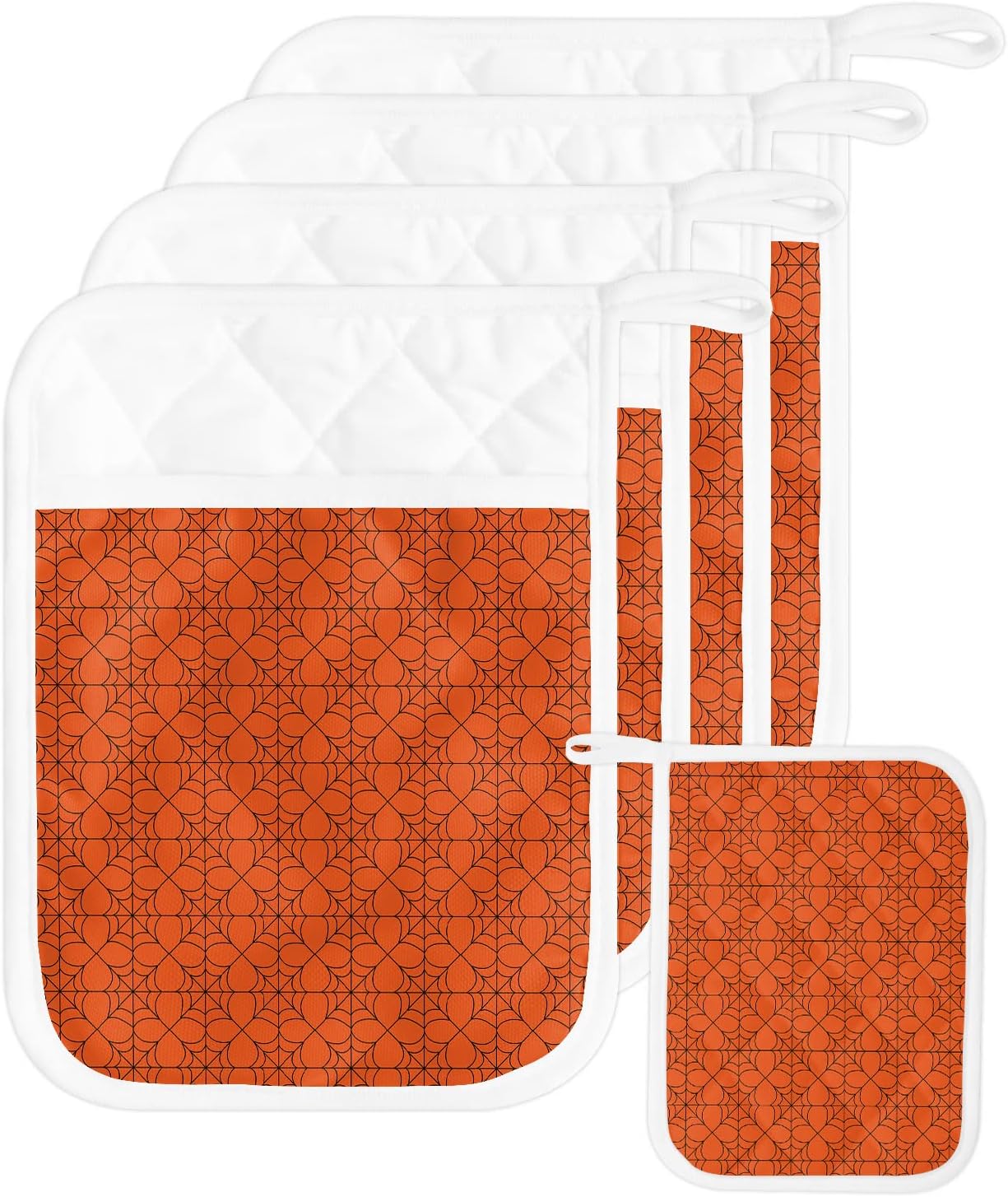 GEOMETRIC HALLOWEEN POT HOLDER SET - 5pcs Heat-Resistant Oven Mitts with Pocket