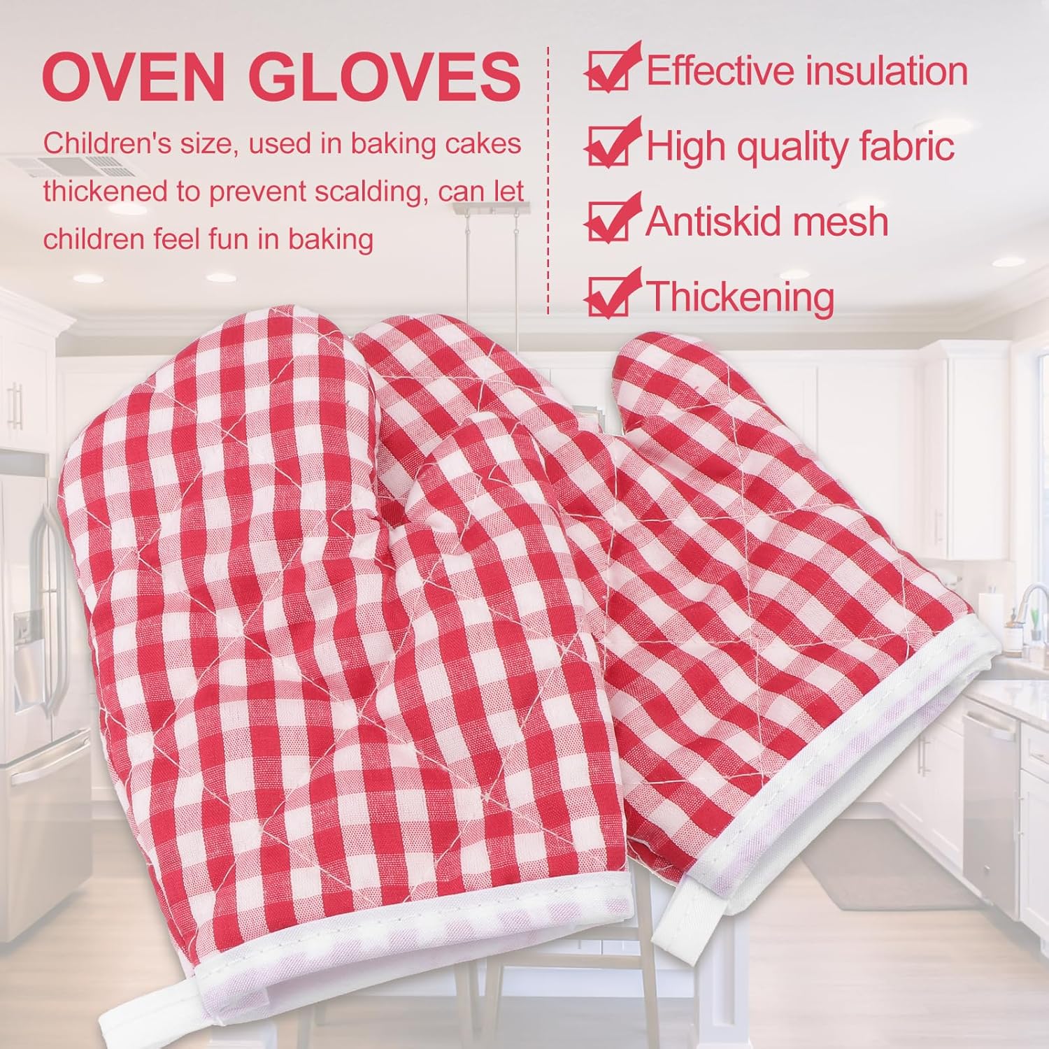2Pcs Red Checkered Oven Mitts