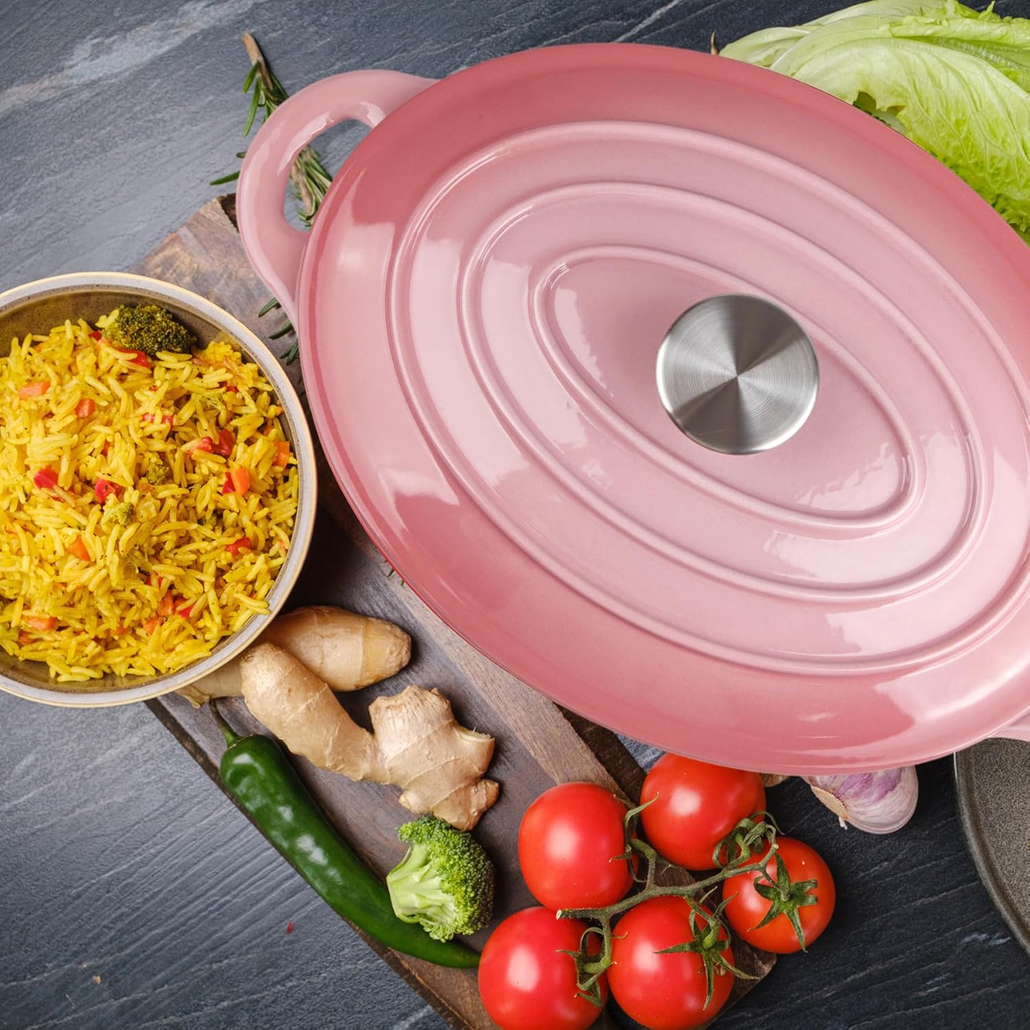 Alathote 55 Quart Enameled Cast Iron Dutch Oven with Lid